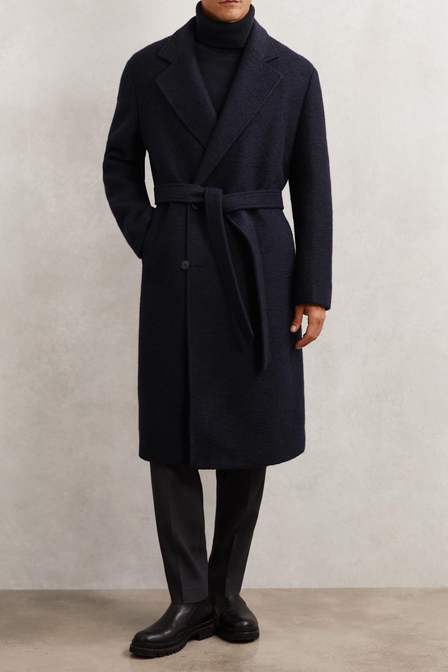 LS BOUCLE DB BELTED OVERCOAT NAVY 1