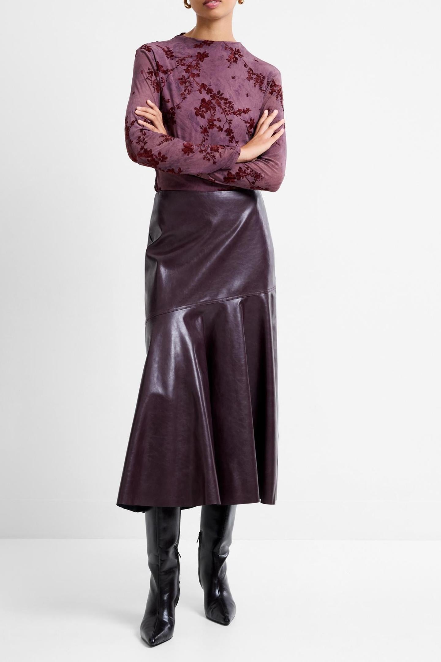 KAYLEIGH PU FLUTED MIDI SKIRT BORDEAUX RED BORDEAUX RED 1