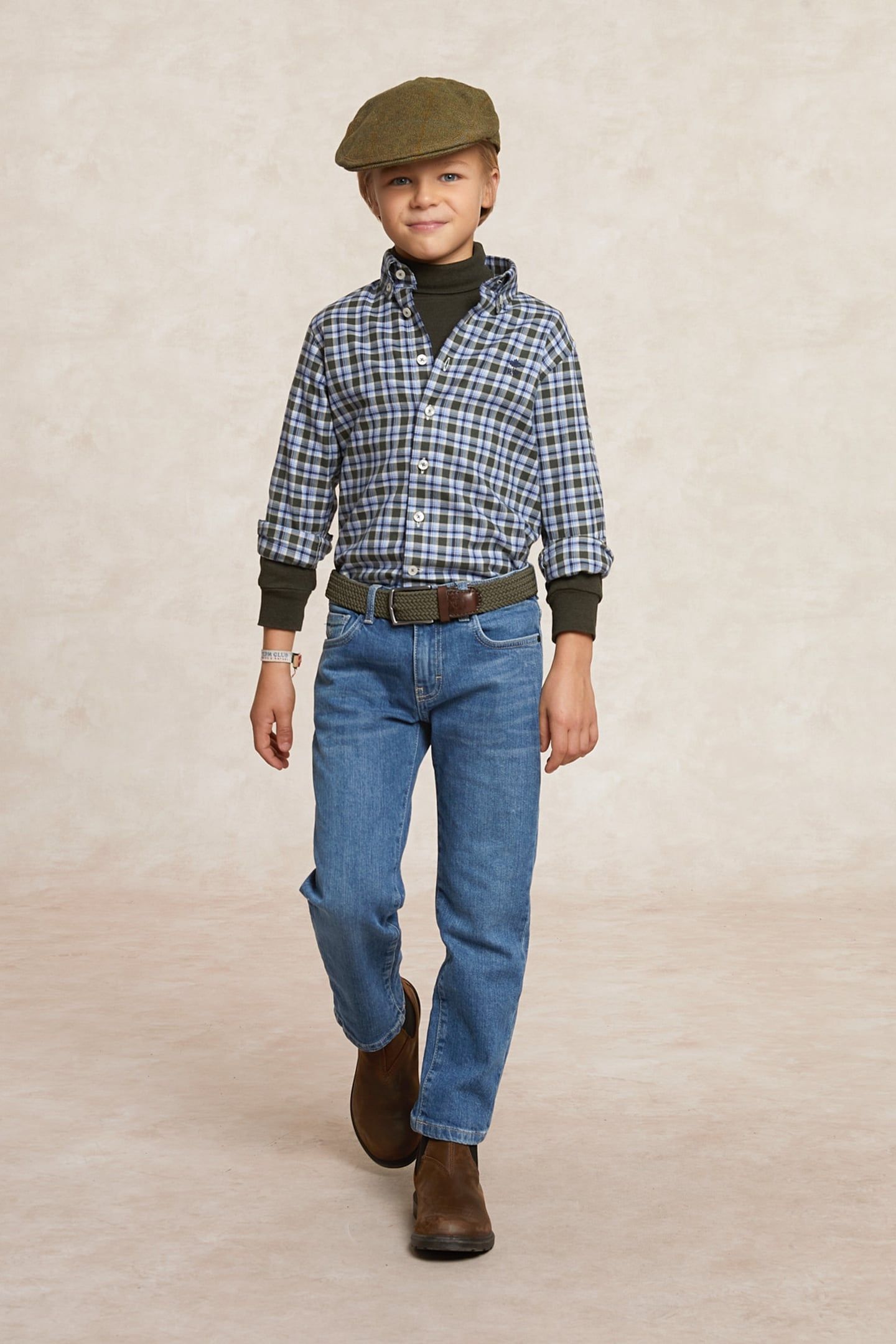 CUSTOM FIT CHECKED FLANNEL SHIRT KHAKI/BLUE 1