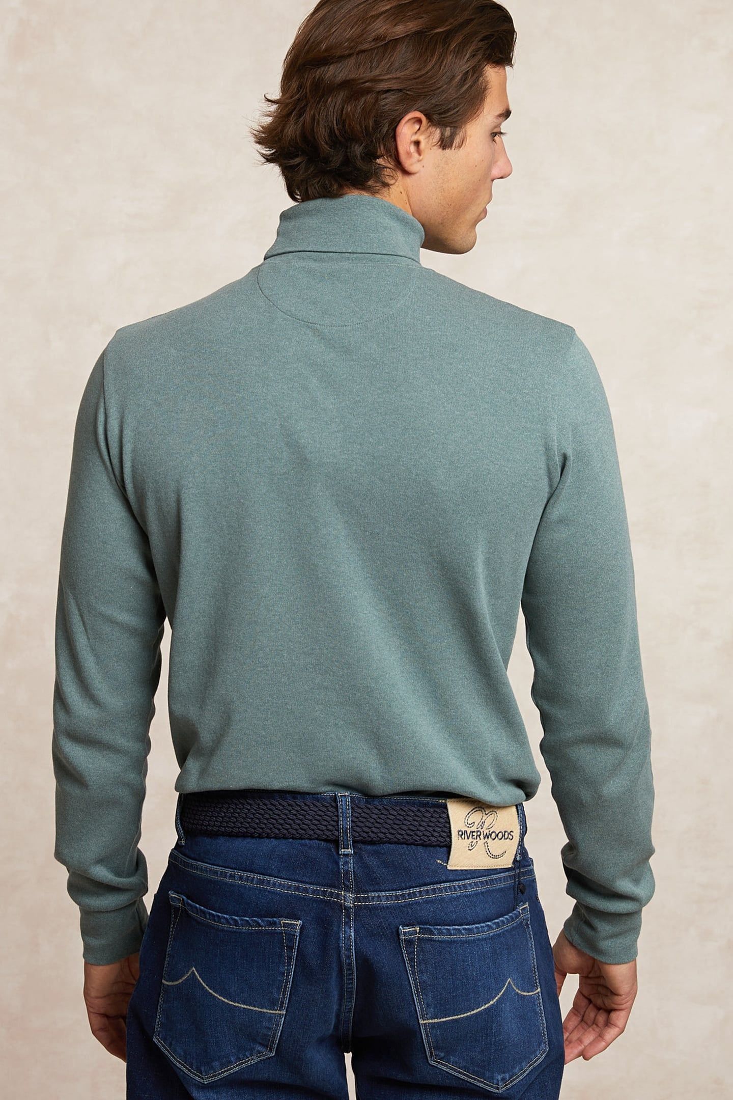 BASIC COTTON ROLL NECK T-SHIRT LONG SLEEVES JADE GREEN MIX 2