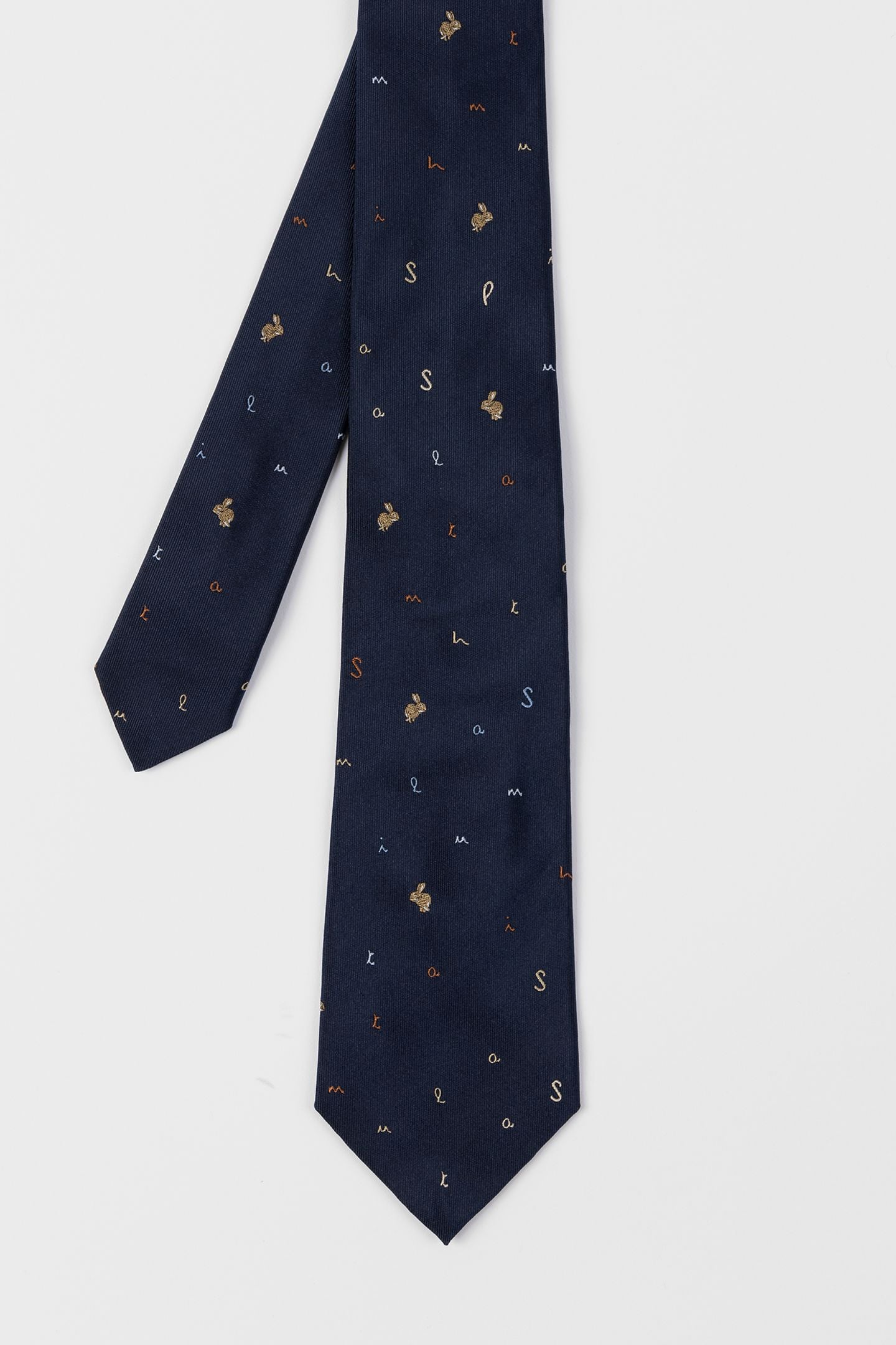 MEN TIE RABBIT LETTERS NAVY 5