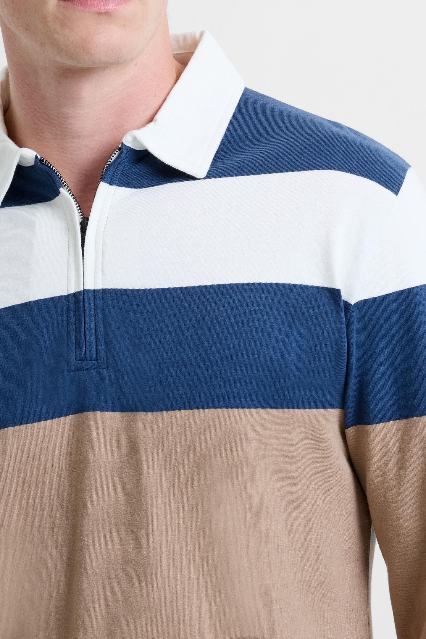 LS STRIPED ZIPPERED POLO ECRU/MIDNIGHT/MINK 3