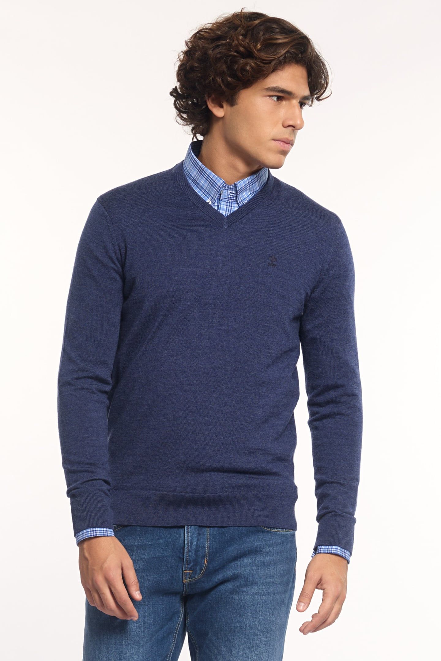 MER BSC CF V-NECK SWT BLUE 1