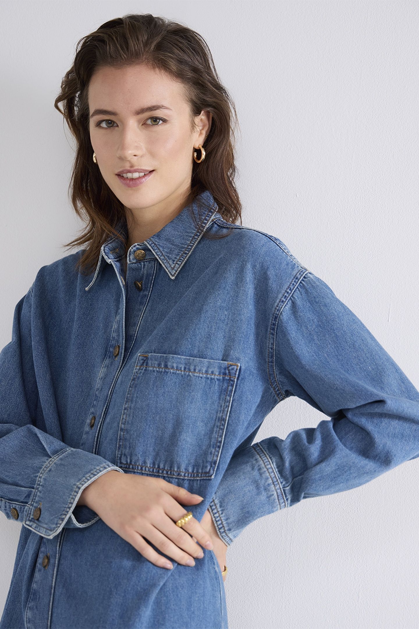 DENIM SHIRT DRESS LIGHT COTTON TWILL BLEACHED DENIM 3