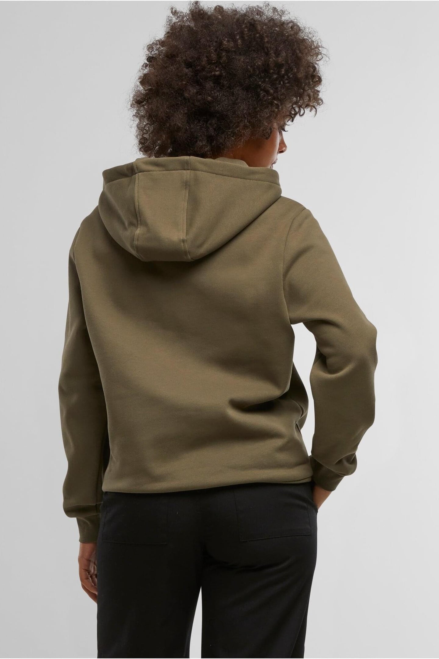 LADIES LOOSE BRUSHED FLEECE HOODY OLIVE 2