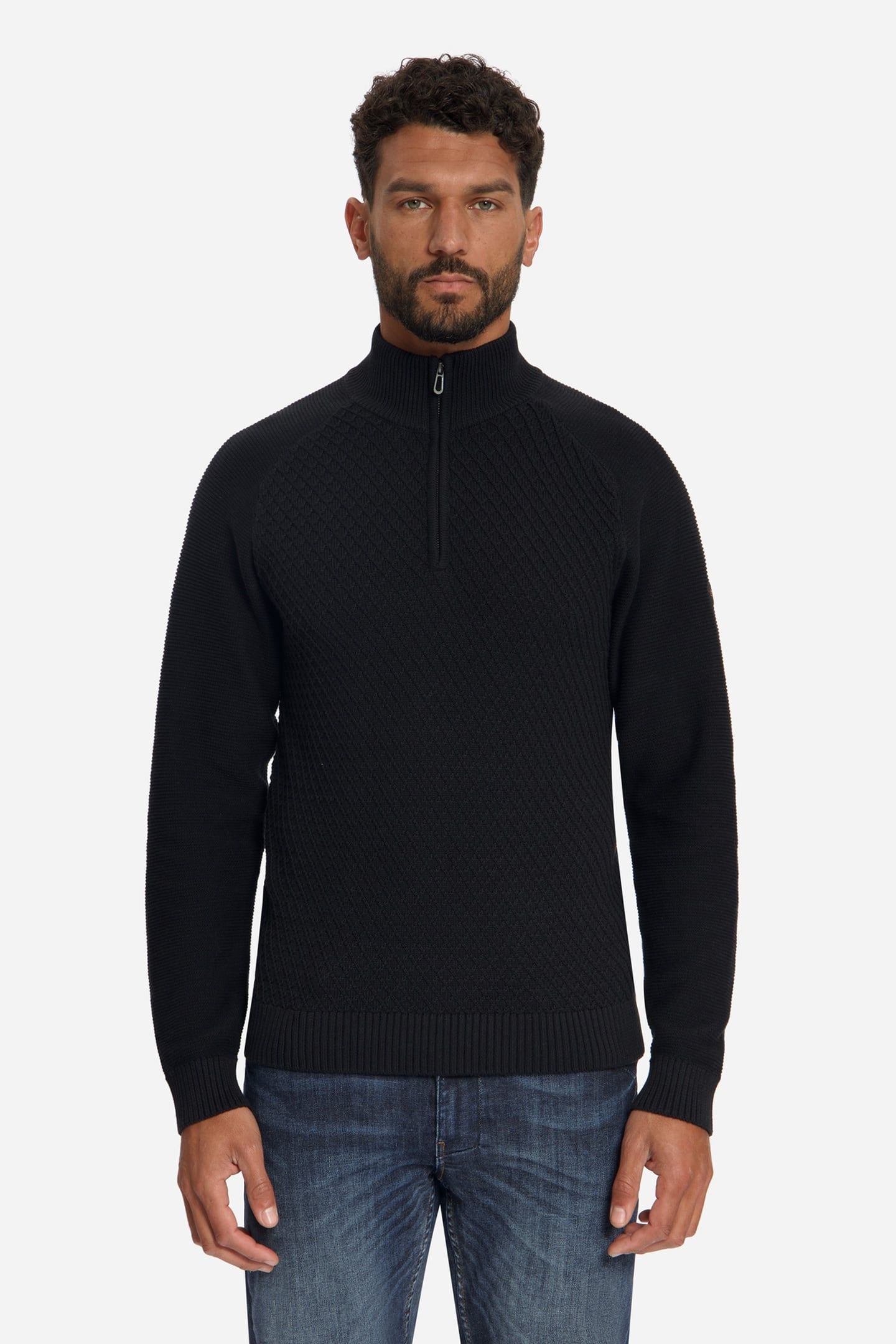 PULLOVER HALF ZIP CABLE KNIT BLACK 1