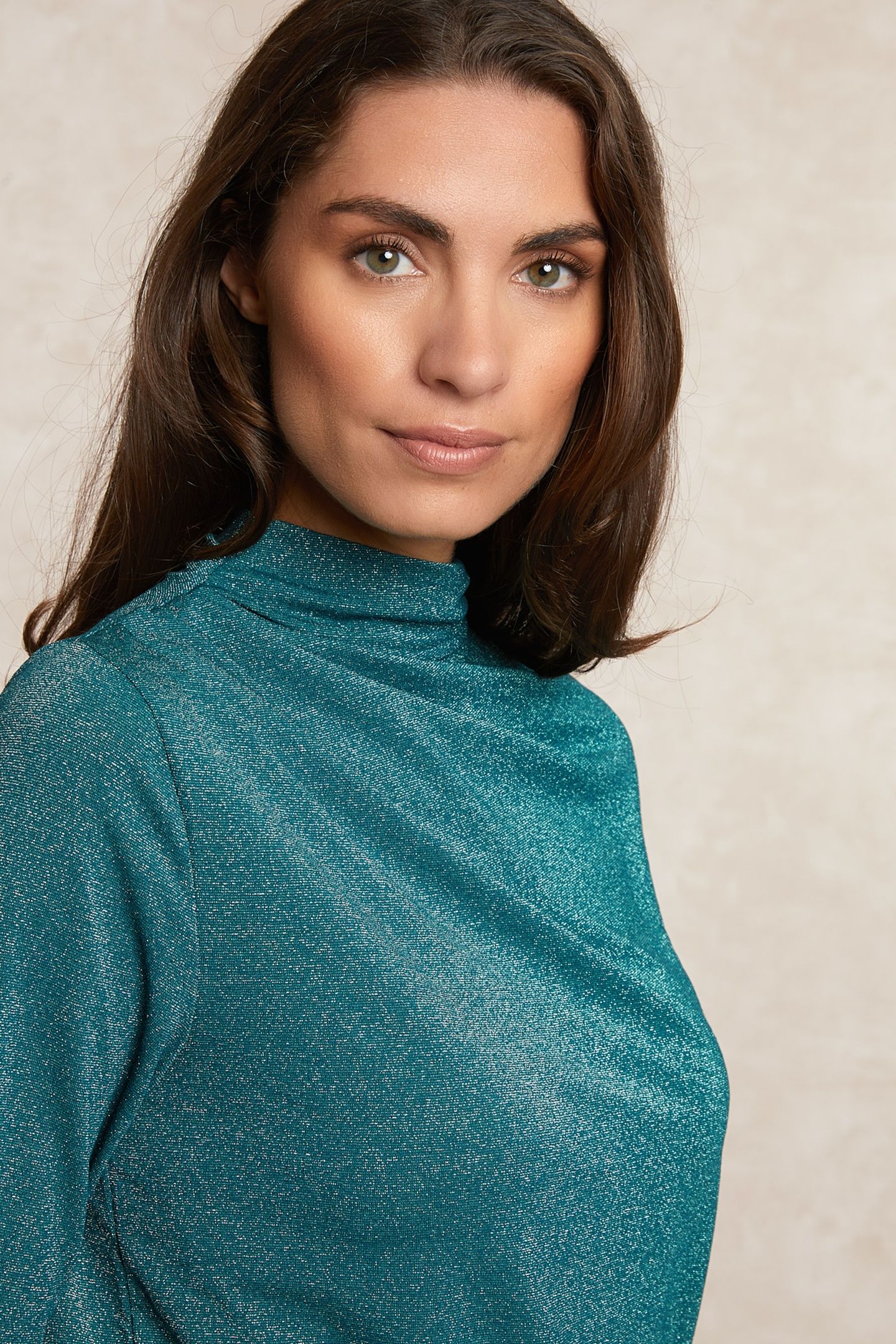 FANCY LUREX MOCK NECK T-SHIRT GREEN 4