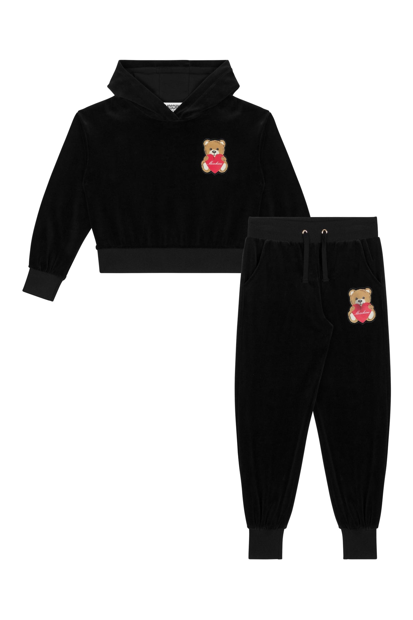 GIRL'S HEART TEDDY BEAR FLEECE JUMPSUIT SET BLACK 1