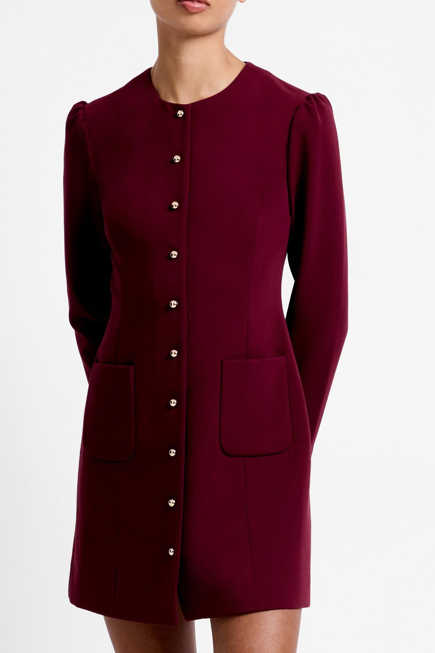CELIE BUTTON THROUGH DRESS BORDEAUX RED BORDEAUX RED 3