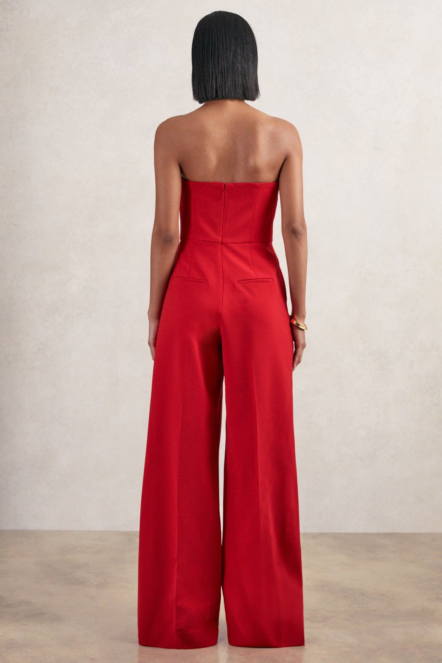 STRUCTURED BANDEAU JUMPSUIT RED 2