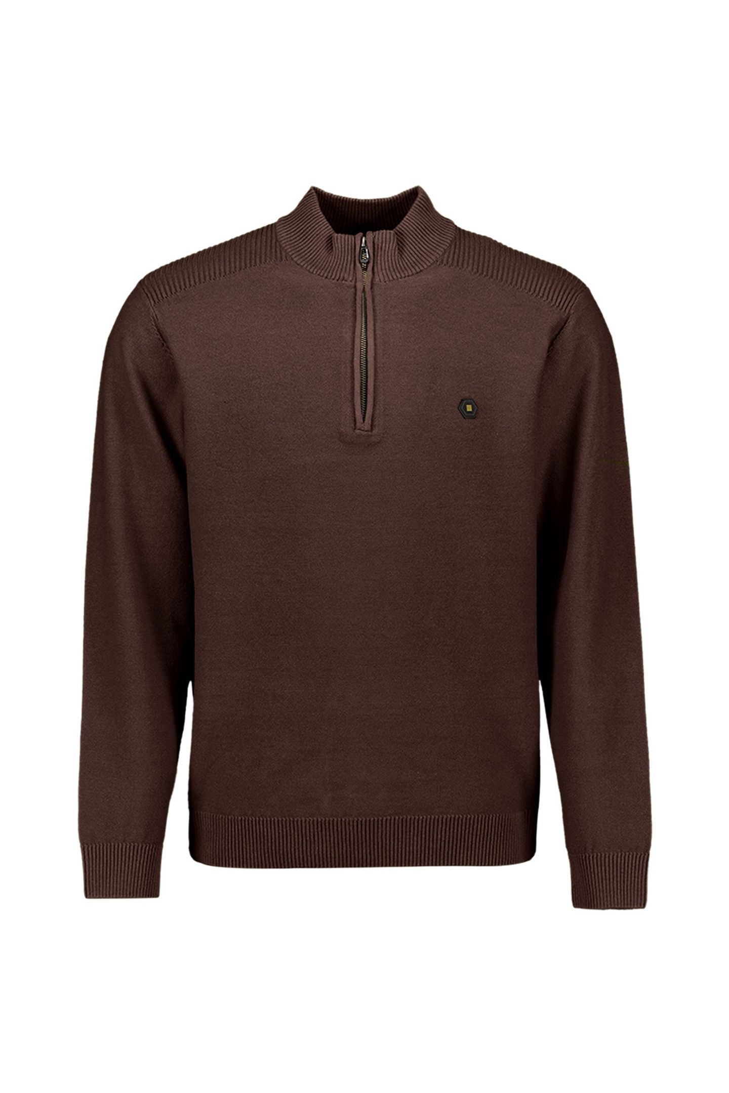 PULLOVER HALF ZIP SHOULDER DETAIL DARK BROWN 1