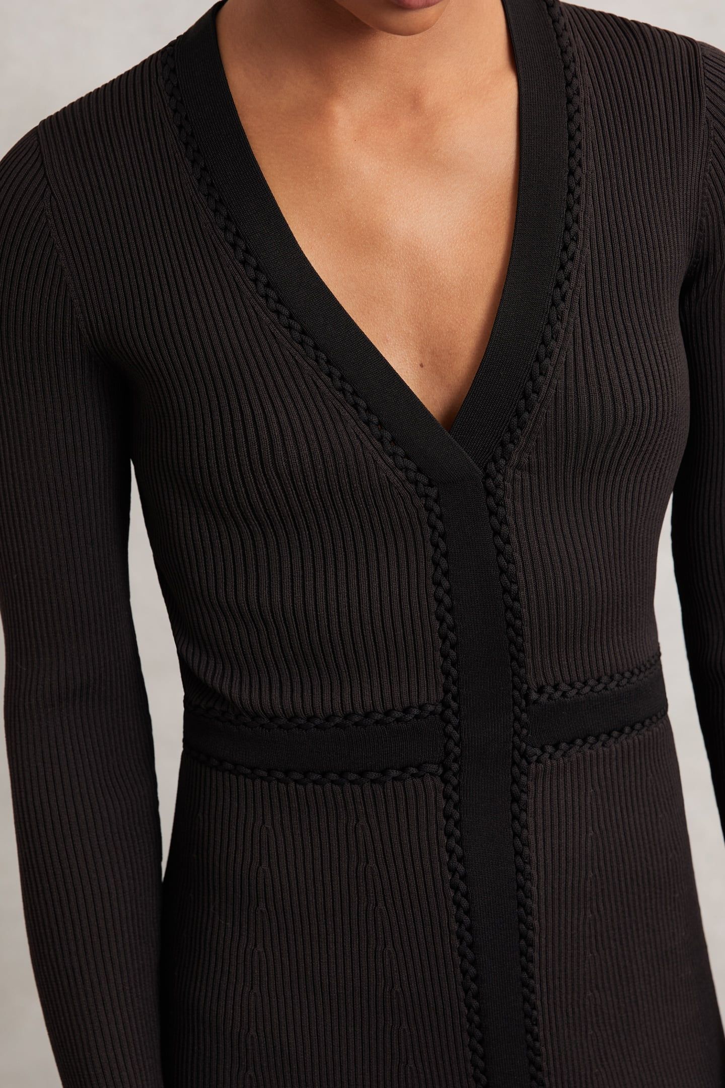 CRAFT DETAIL KNITTED MIDI DRESS CHOCOLATE BROWN/BLACK 4