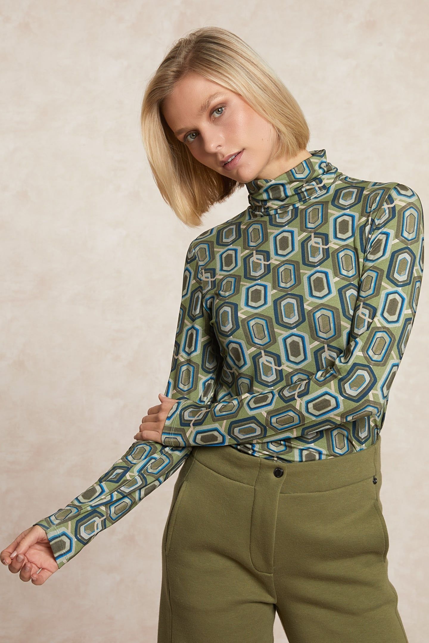 FANTASY ROLL NECK T-SHIRT LONG SLEEVES MULTI GREEN 3