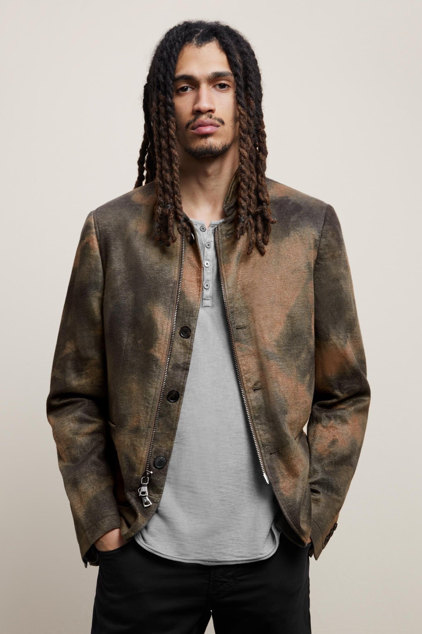 SLIM FIT ZIP/BTN CLOSURE CLAY BROWN 1