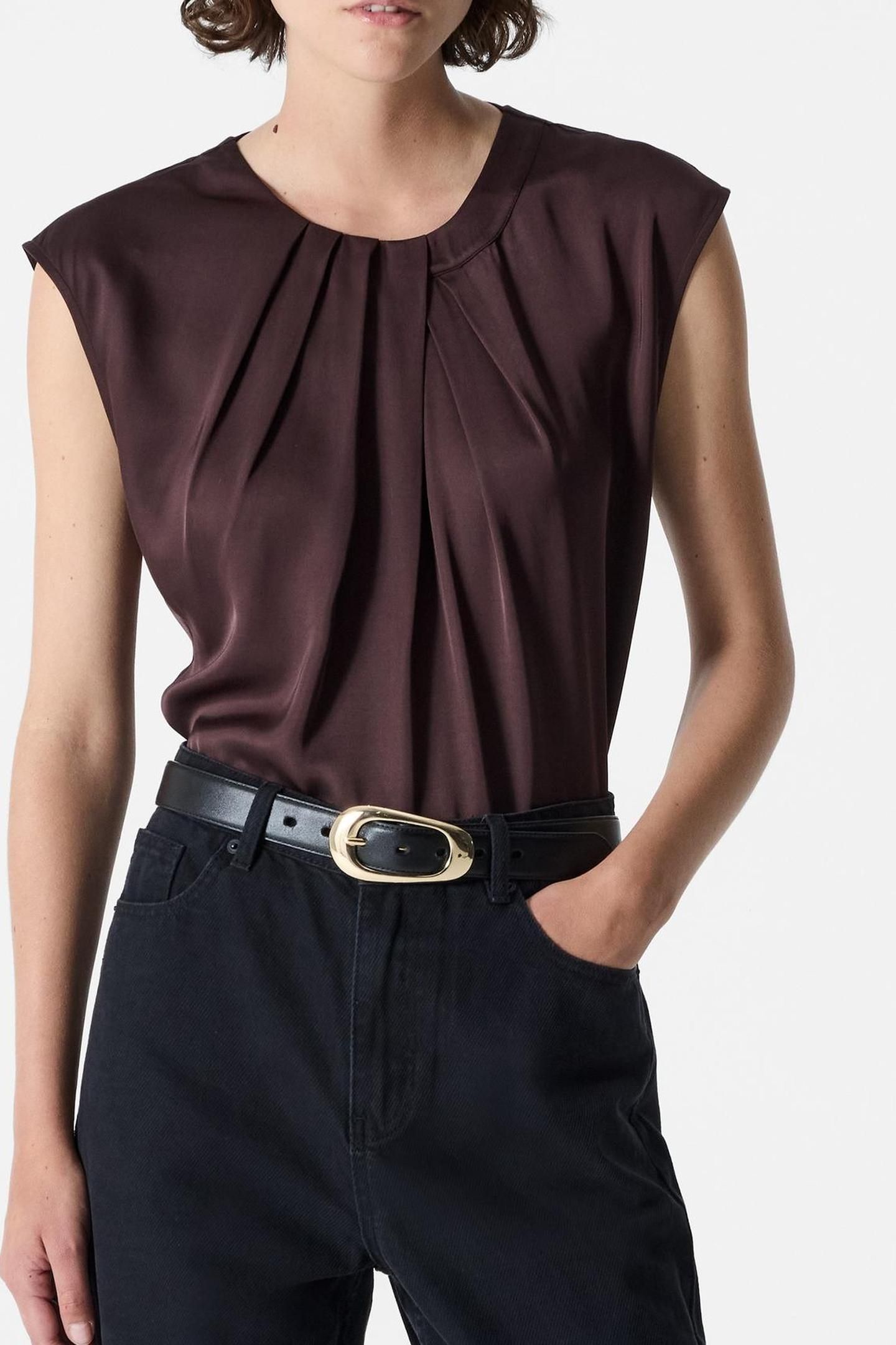 SERA SATIN SLVLSS BLOUSE BITTER CHOCOLATE BITTER CHOCOLATE 3