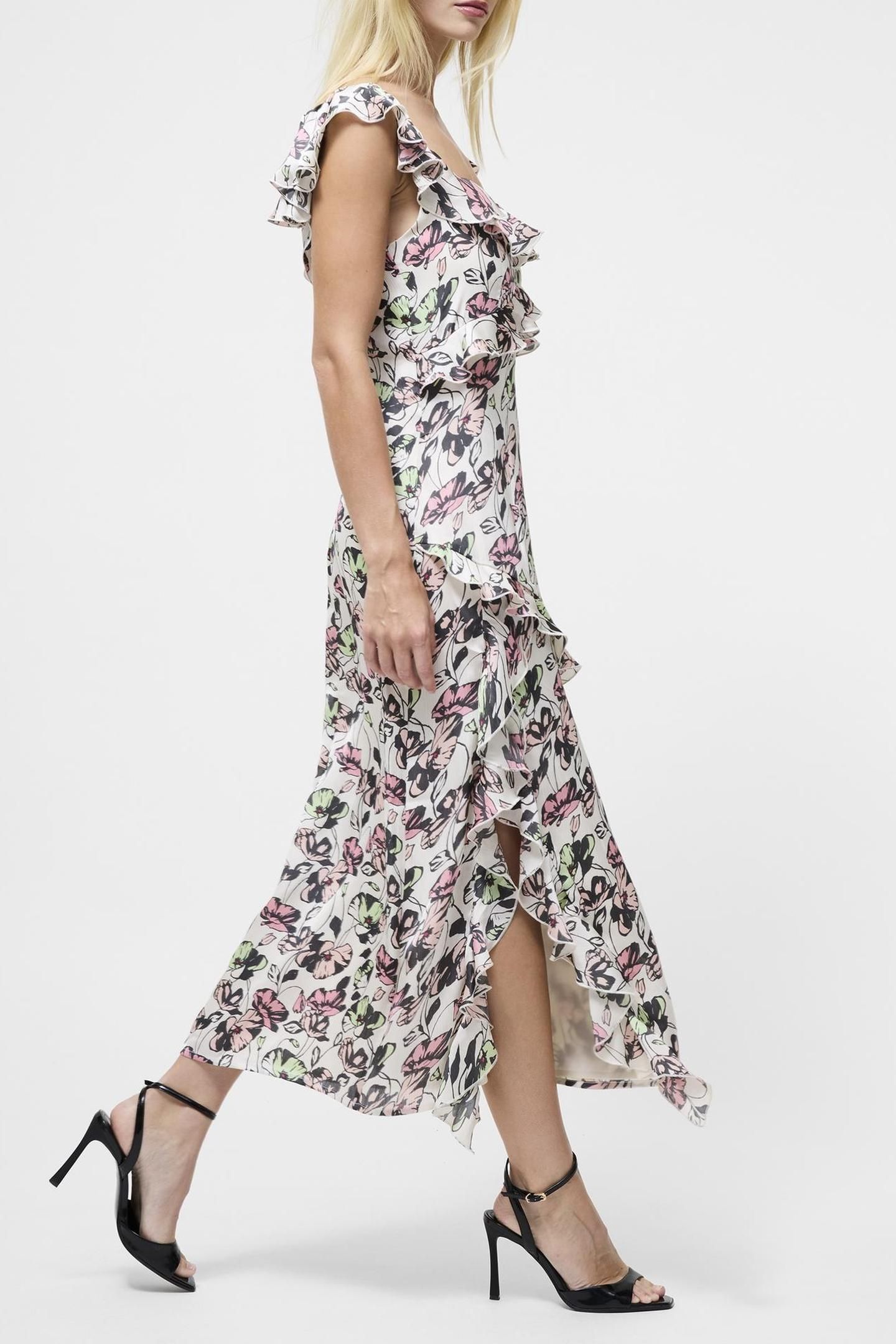 ELLIE KELSY RUFFLED SLIT DRESS CREAM MULTI 3