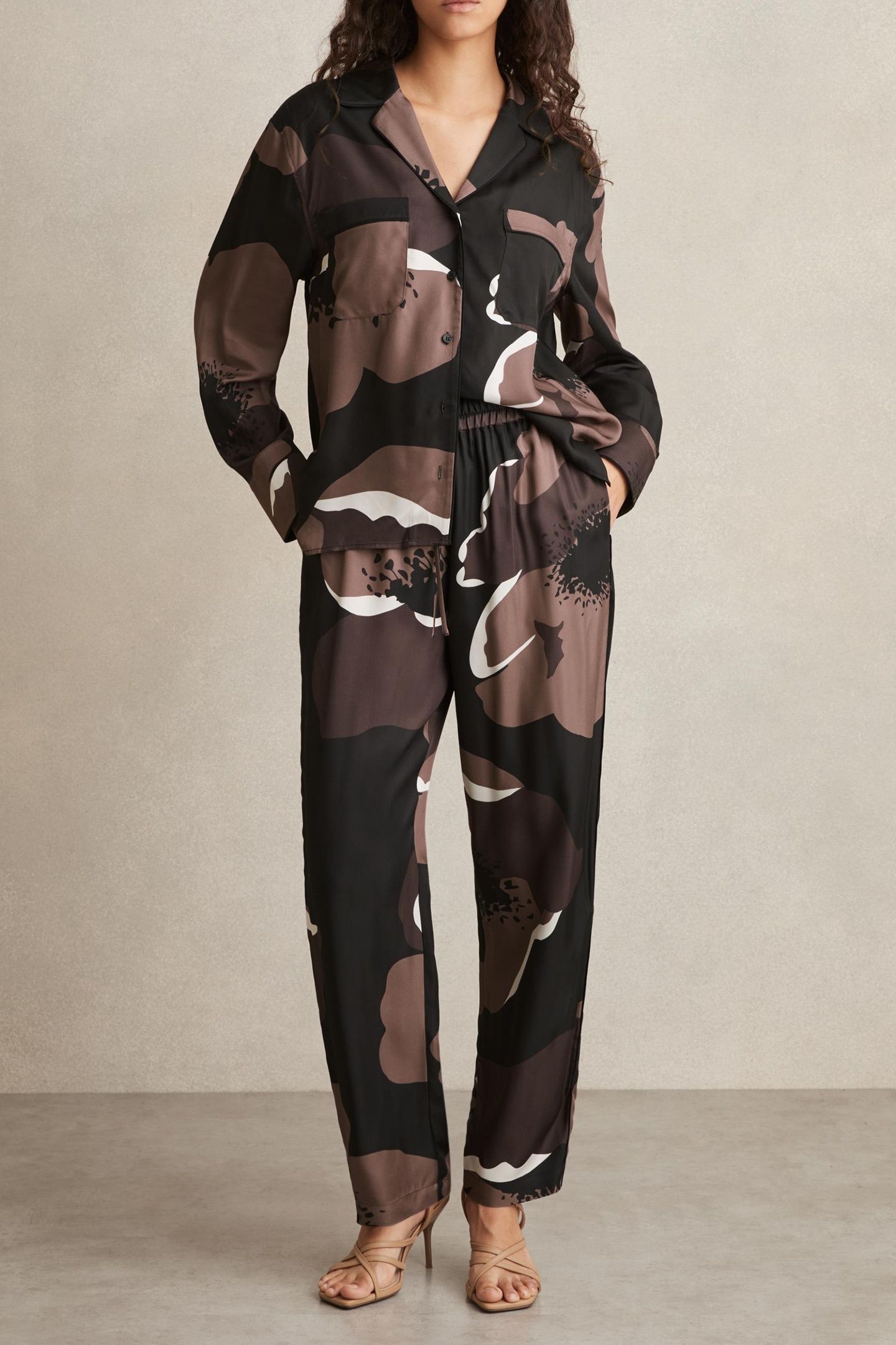 PRINTED WIDE LEG TROUSER BLACK/BROWN 1
