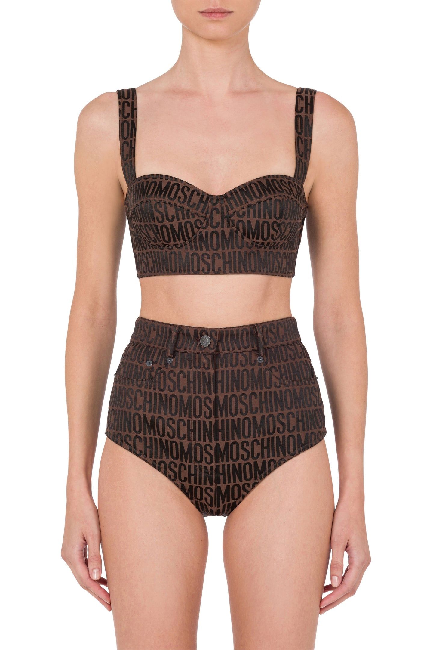 CROP TOP IN NYLON ALLOVER LOGO BROWN 1
