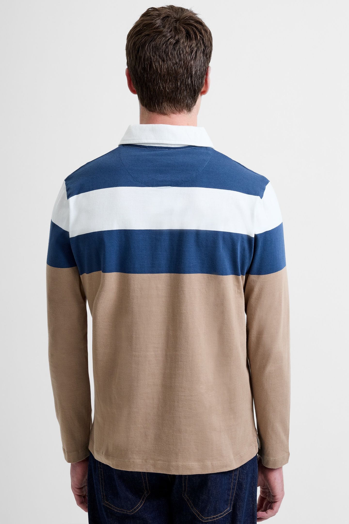LS STRIPED ZIPPERED POLO ECRU/MIDNIGHT/MINK 2