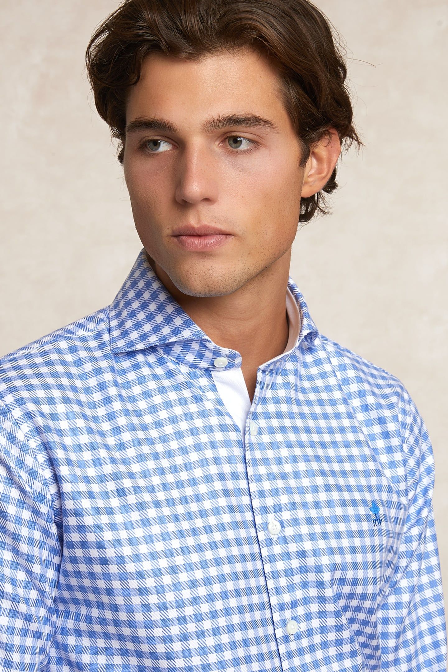 CUSTOM FIT COTTON CHECKED SHIRT BLUE/WHITE 4