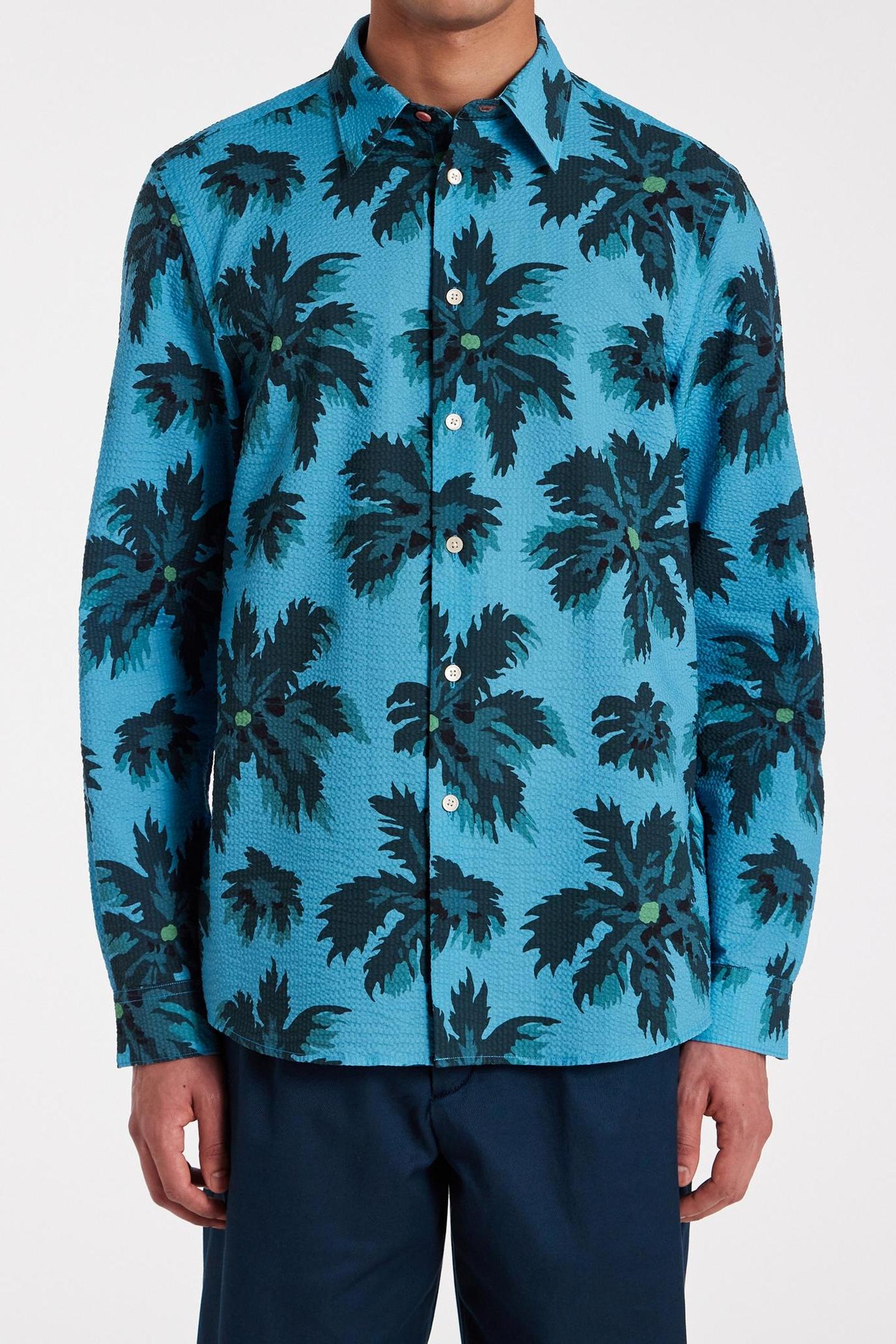 MENS REGULAR FIT LS SHIRT CURVE HEM BLUE 1