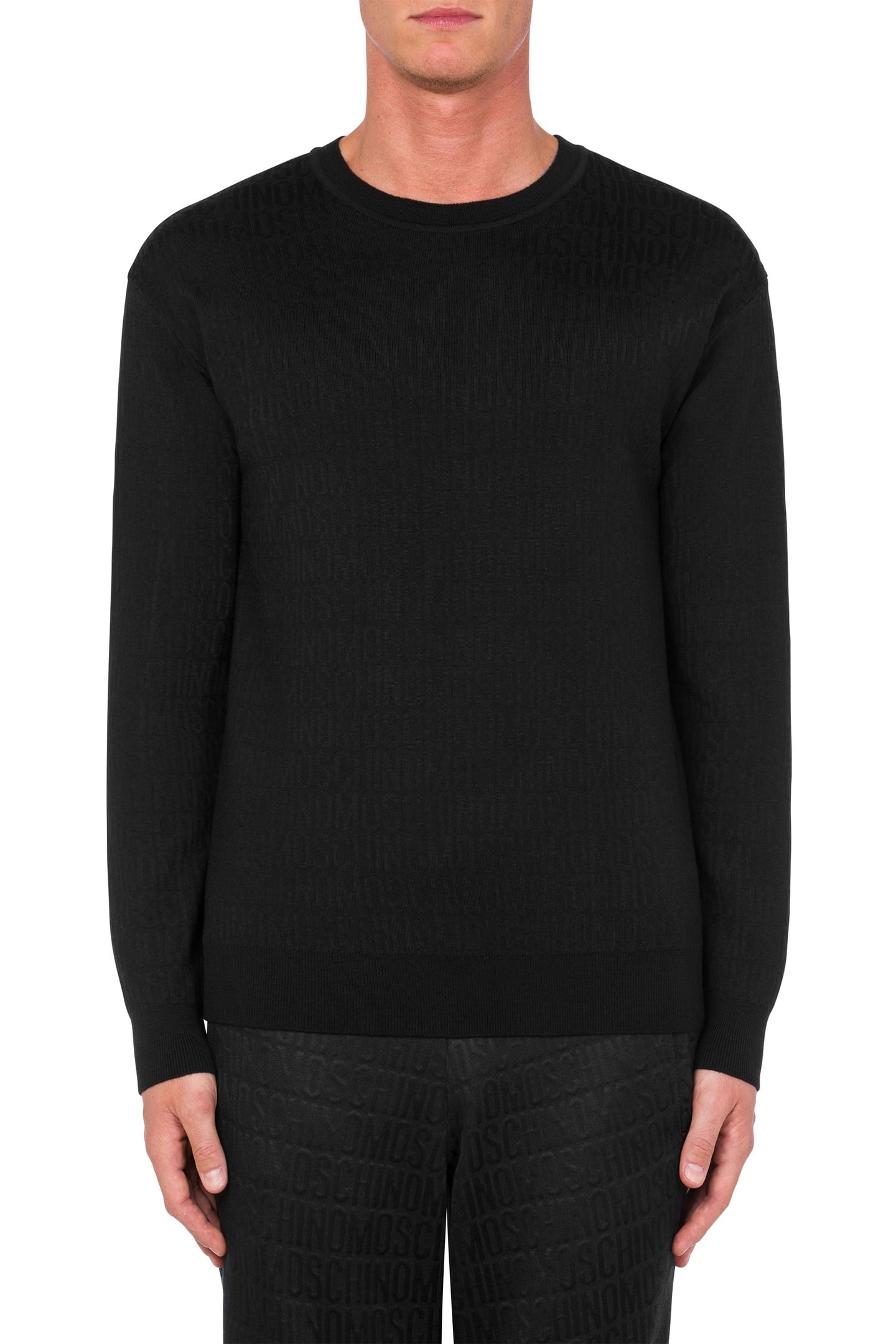 ALLOVER LOGO JACQUARD WOOL PULLOVER BLACK 1
