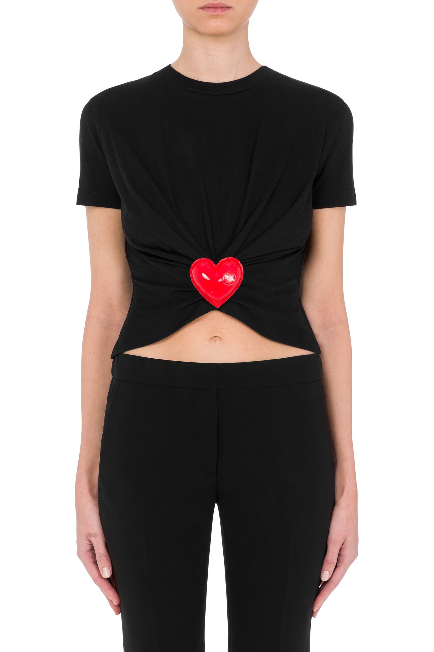 INFLATABLE HEART ORGANIC JERSEY CROPPED T-SHIRT BLACK 1