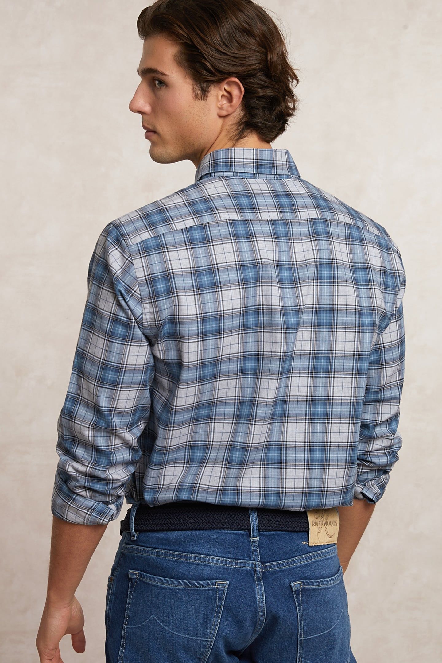CUSTOM FIT CHECKED SHIRT GREY/BLUE 2