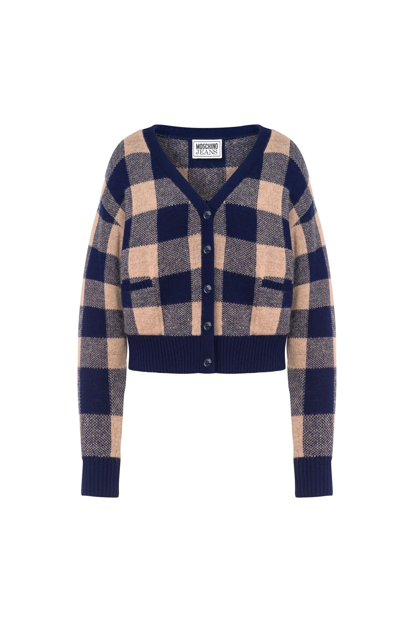 CASHMERE AND WOOL CARDIGAN CHECK JACQUARD BLUE 3