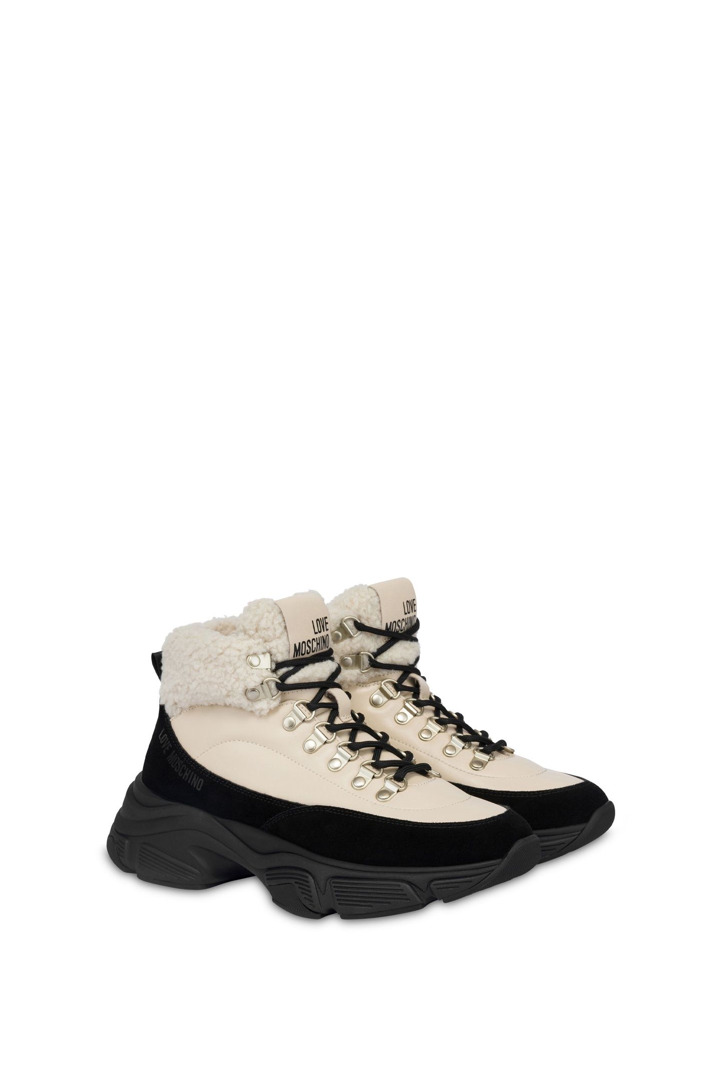 BLACK AND WHITE HIGH-TOP SNEAKERS WITH FUR BEIGE 2