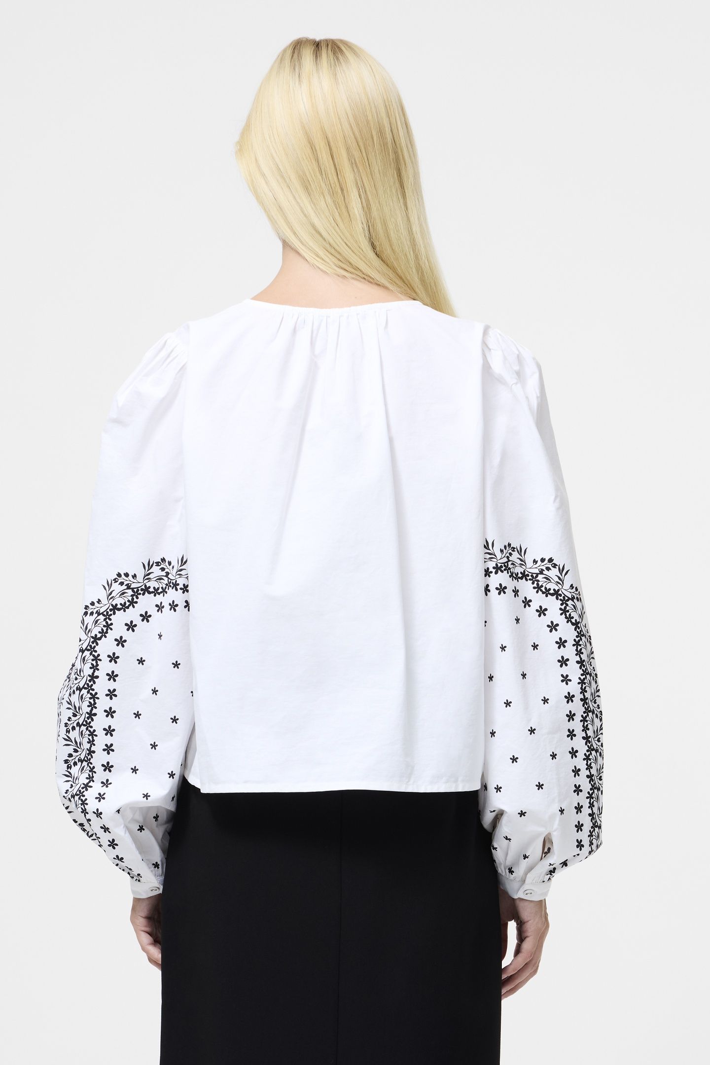 CAMBRIA COTT FLORAL TIE SHIRT LINEN WHITE/BLACK 1