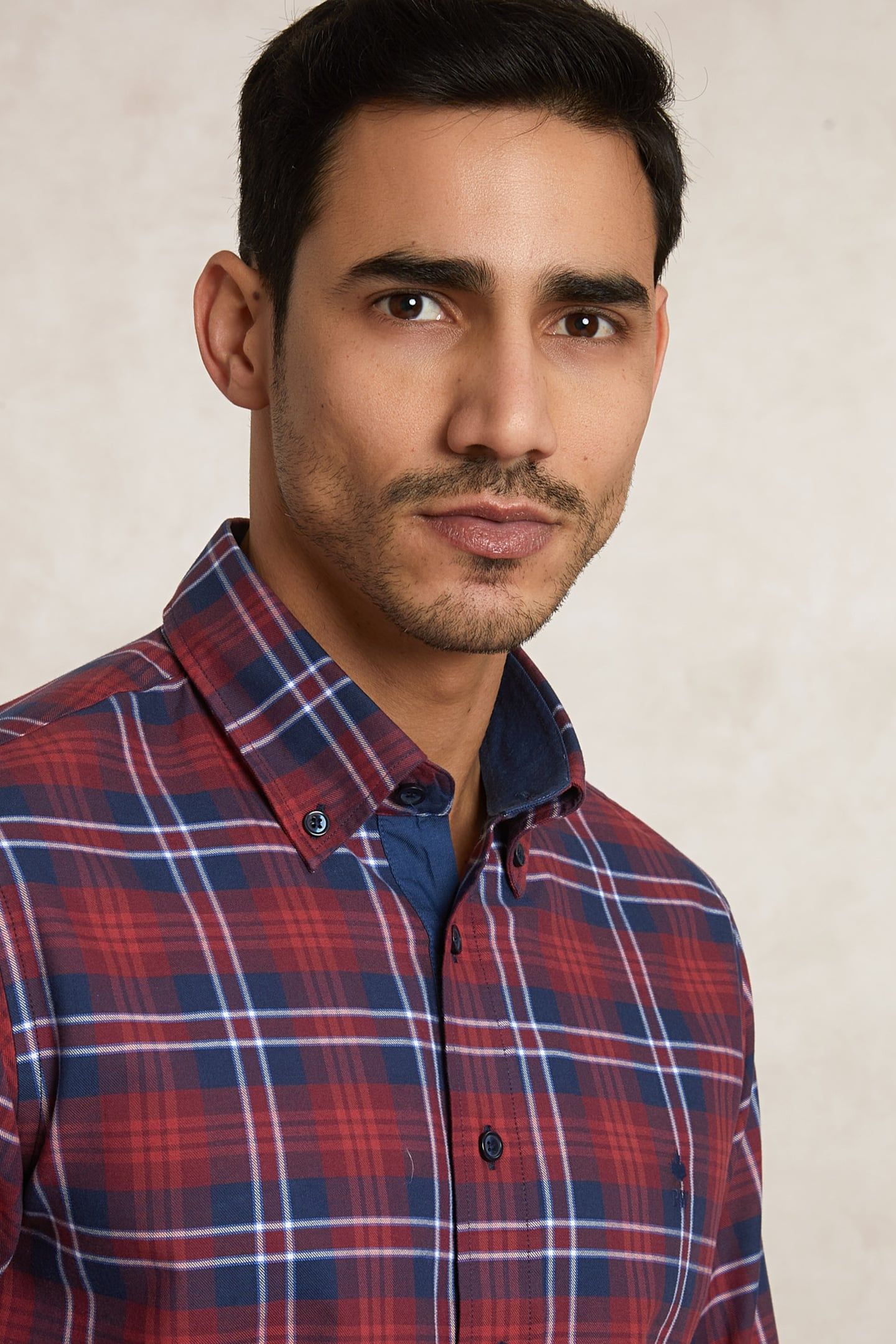CUSTOM FIT COTTON CHECKED SHIRT BLUE/RED 4