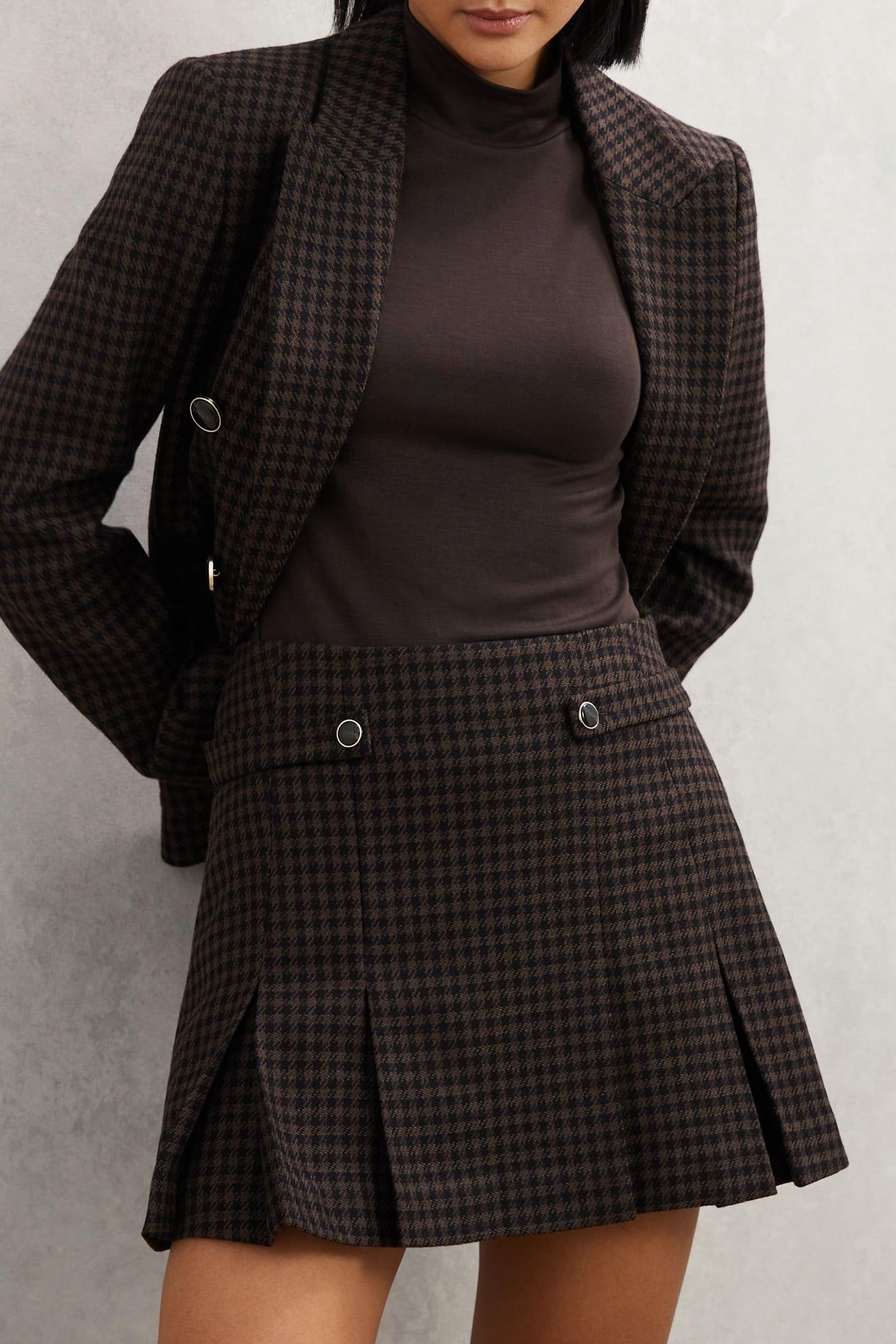 CHECK MINI SKIRT BLACK/BROWN 1