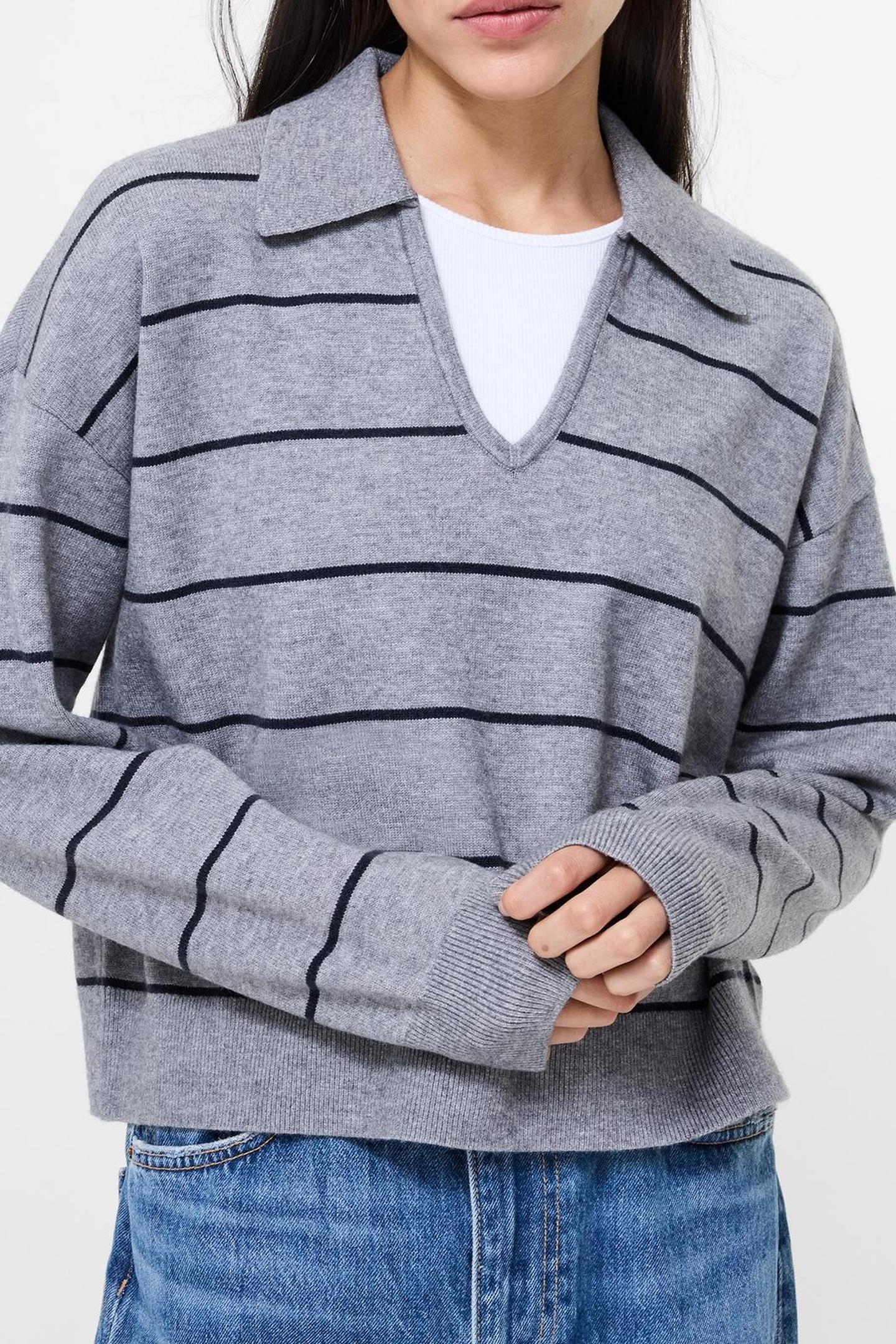SLOANE KNIT STRIPE PULLOVER HEATHER GREY/MARINE 5