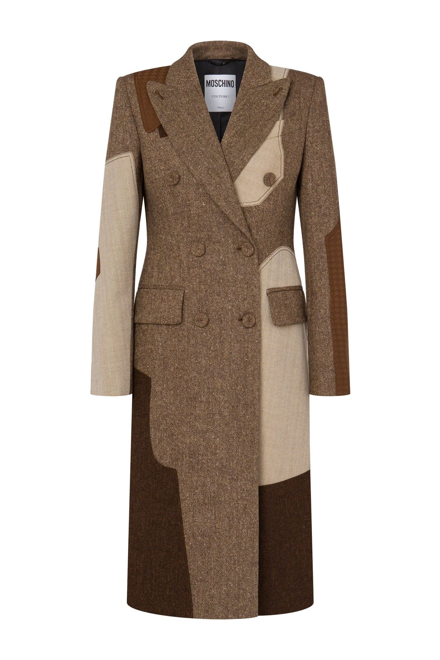 PATCHWORK WOOL BLEND COAT BROWN 3