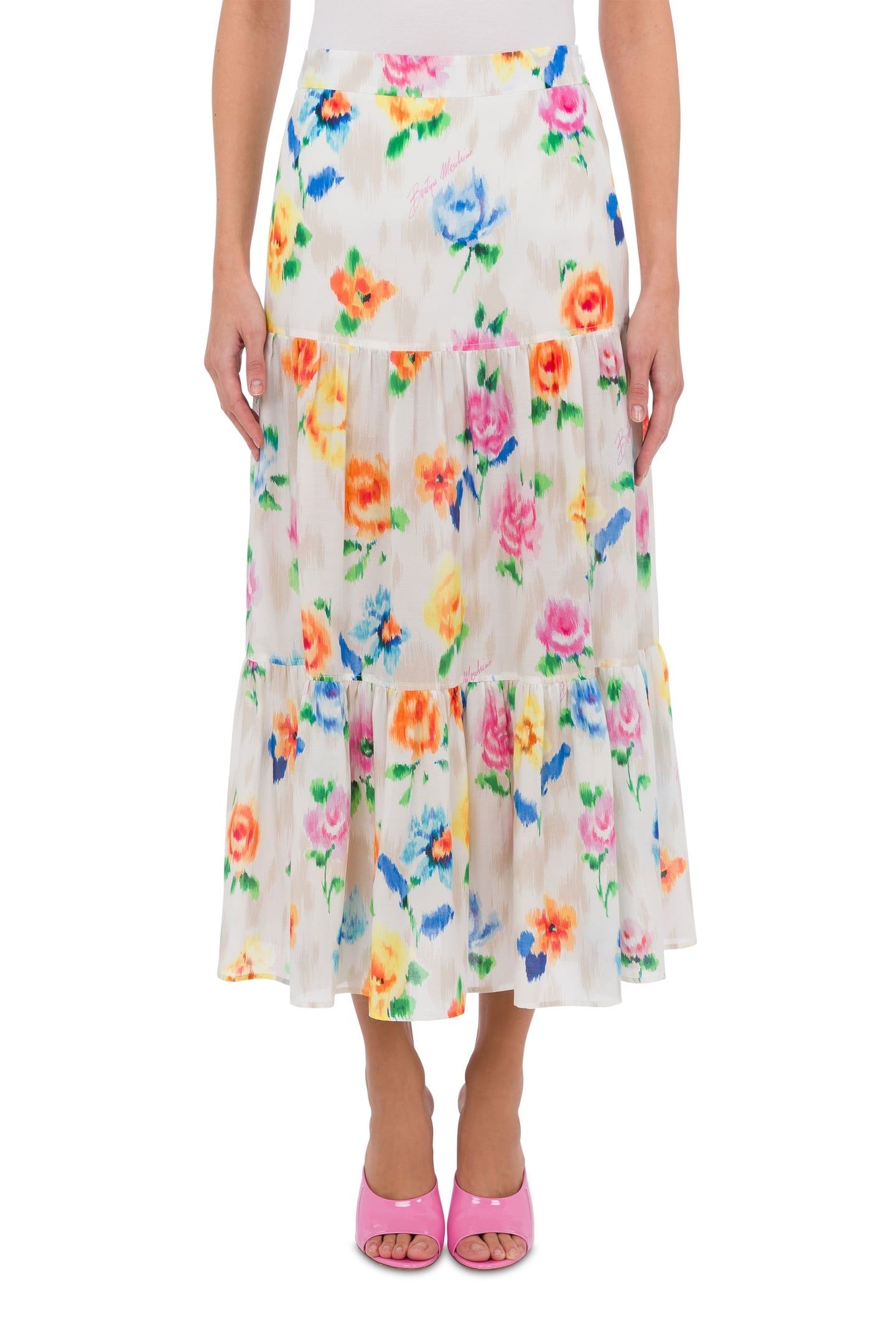 FLOWER CHINÉ SILK AND COTTON VOILE SKIRT WHITE 1