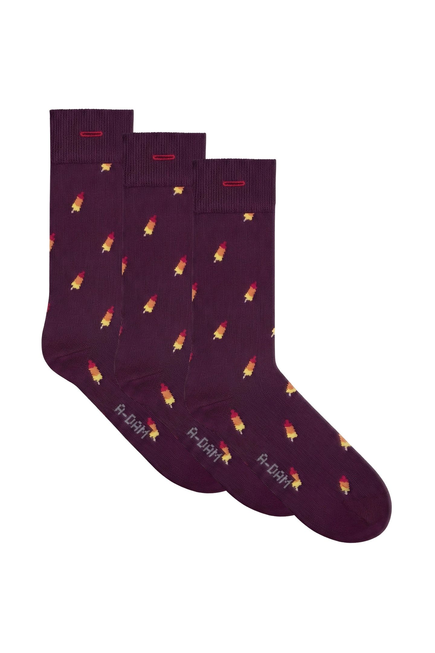 A-DAM 3-PACK CASUAL SOCKS BURGUNDY ROCKETS FIG 1