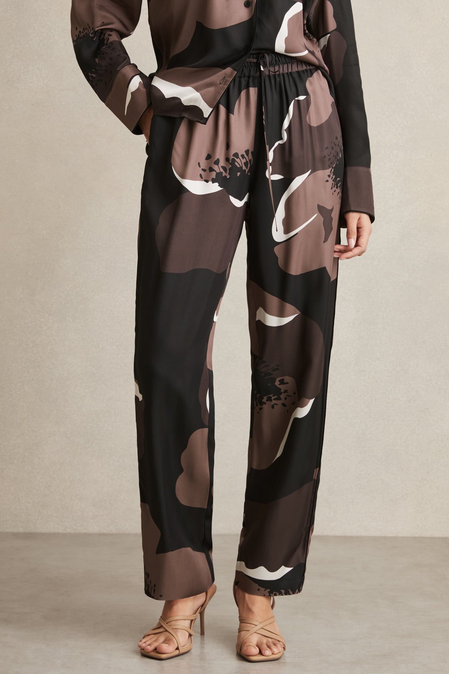 PRINTED WIDE LEG TROUSER BLACK/BROWN 2