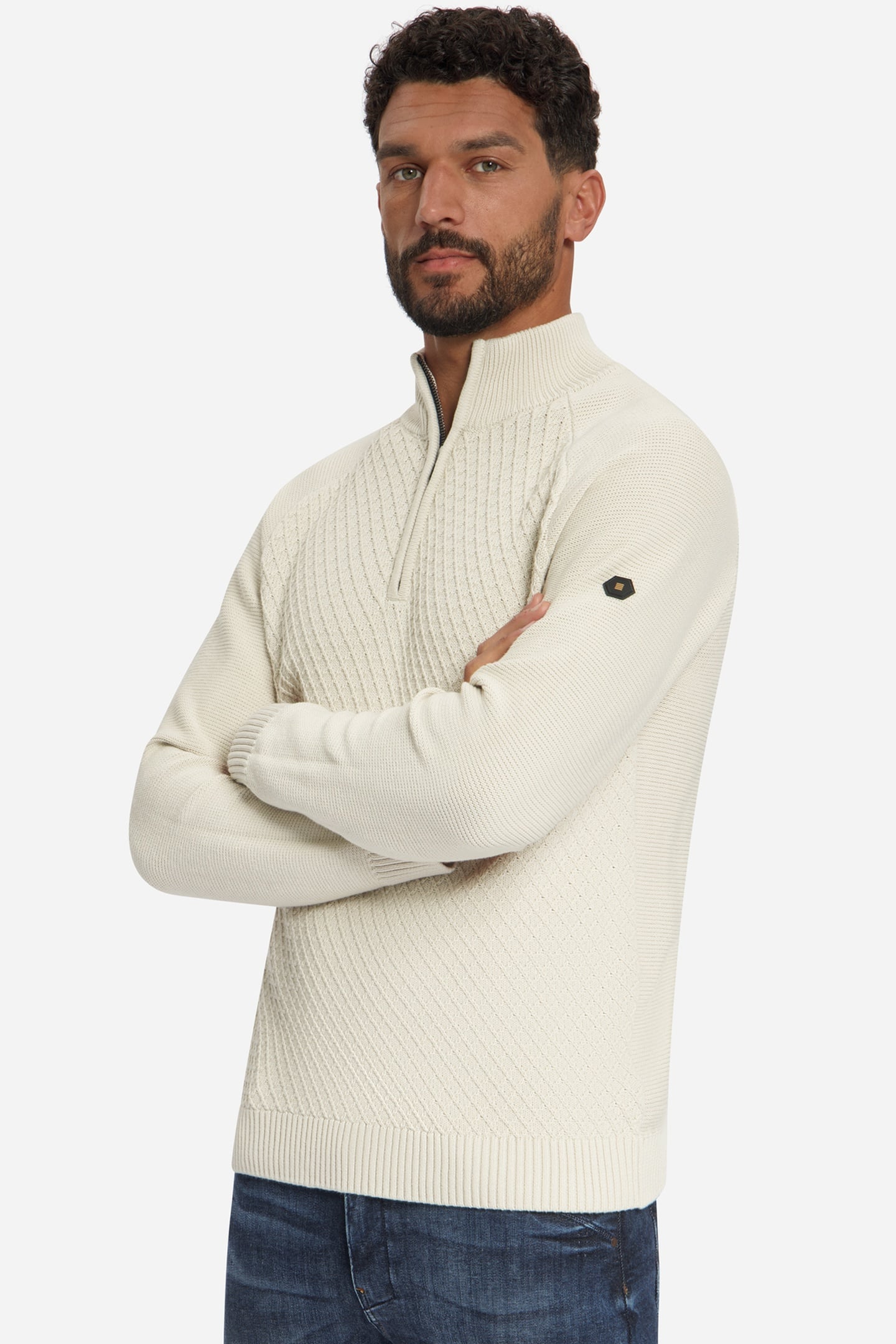 PULLOVER HALF ZIP CABLE KNIT STONE 3