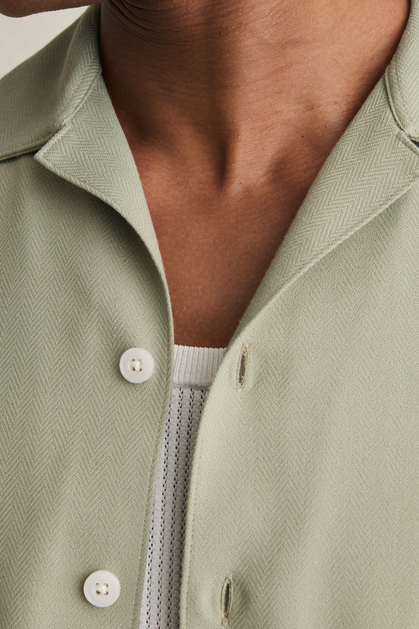 SS HERRINGBONE CUBAN SHIRT SAGE GREEN 7