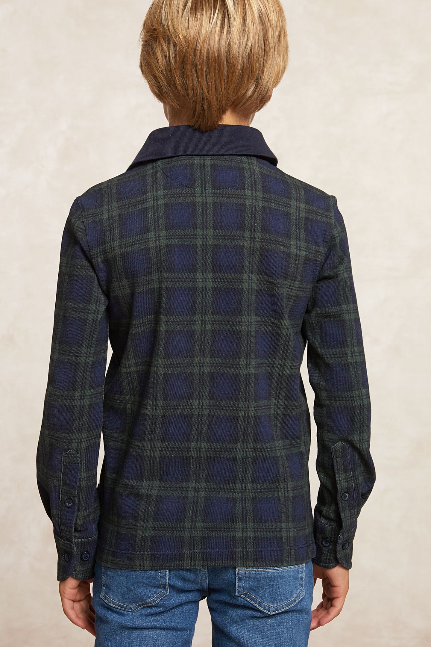 CUSTOM FIT COTTON CHECKED POLO ADMIRAL/BOTTLE BLUE 2