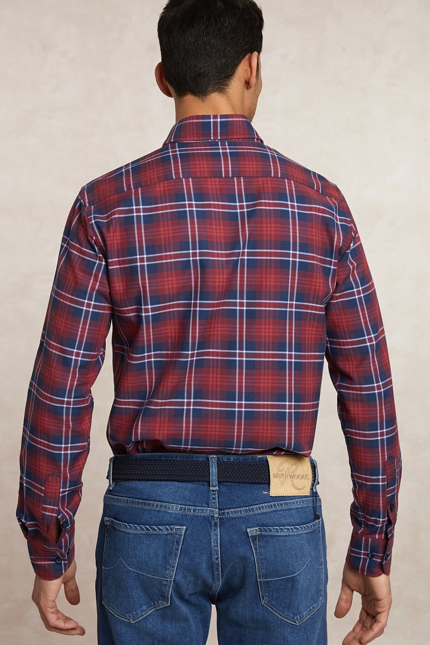 CUSTOM FIT COTTON CHECKED SHIRT BLUE/RED 2