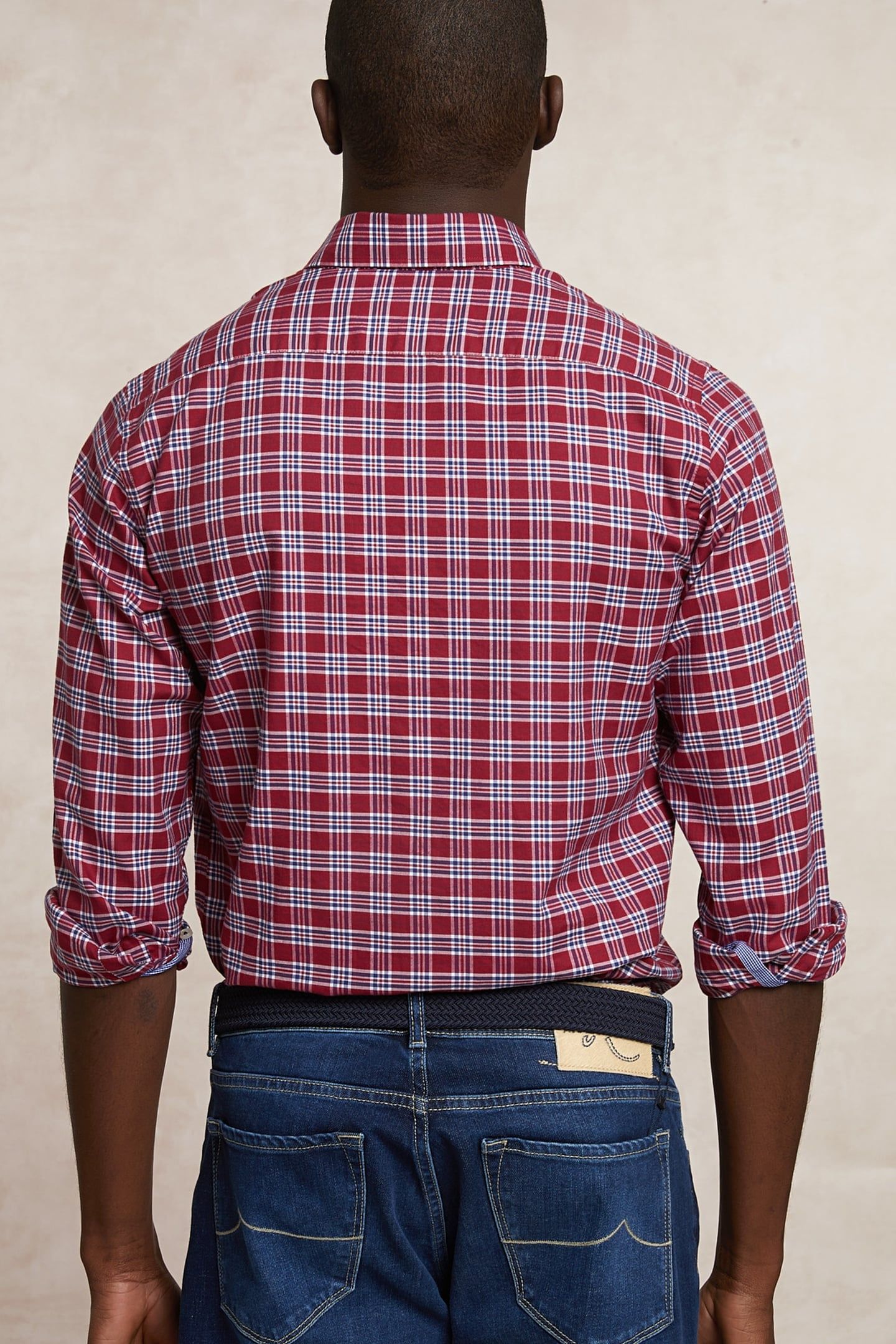 CUSTOM FIT COTTON CHECKED SHIRT RED/WHITE 2