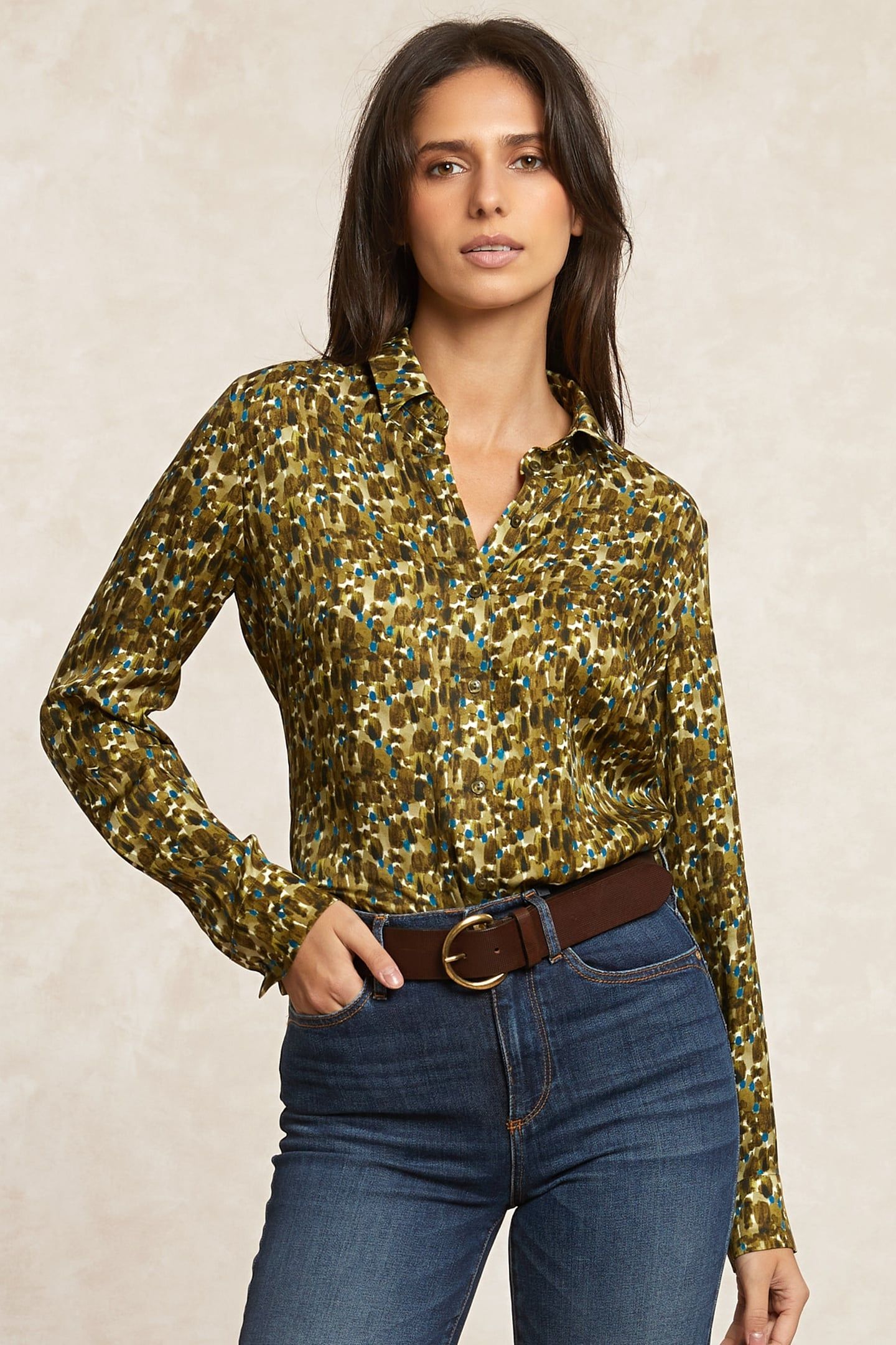 CLASSIC FANTASY BLOUSE KHAKI/BLUE MULTI 3