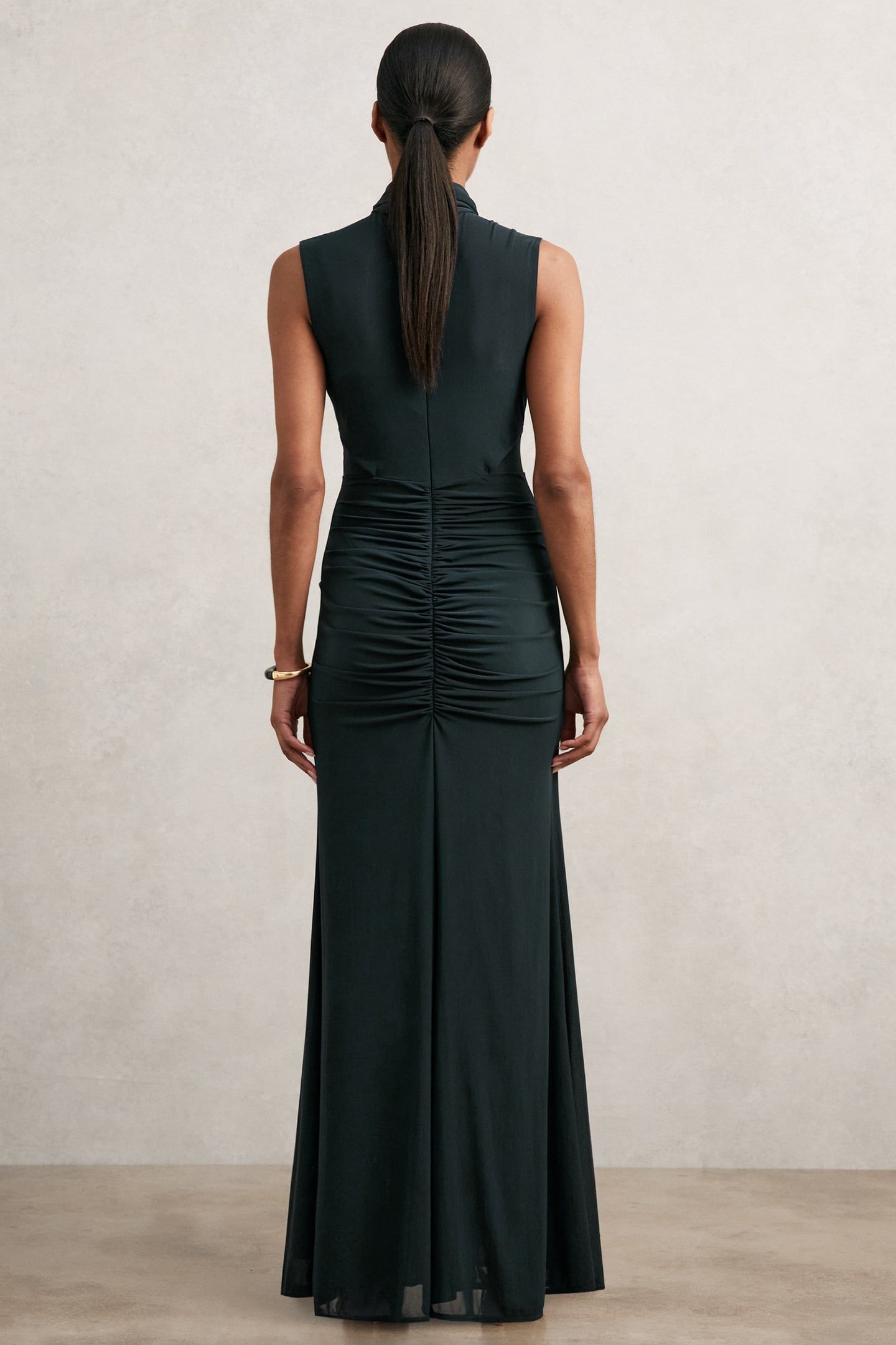SLEEVELESS RUCHED MAXI DRESS TEAL 2