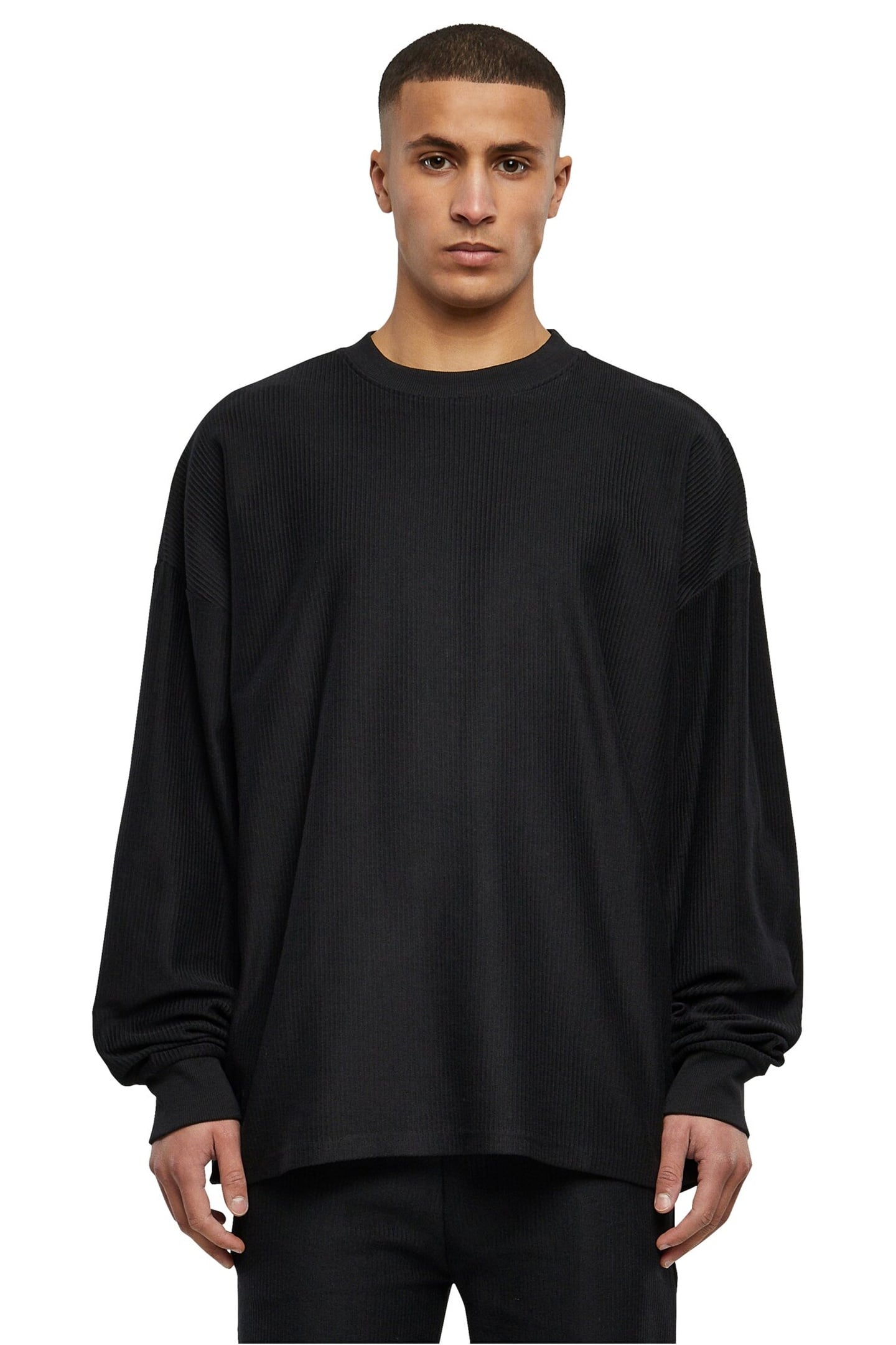 RIB TERRY BOXY CREW BLACK 1