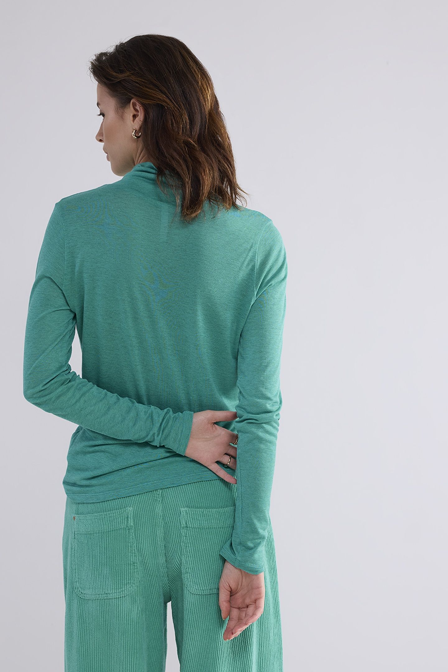 TURTLE NECK TOP LYOCELL WOOL BASICS PEACOCK 2