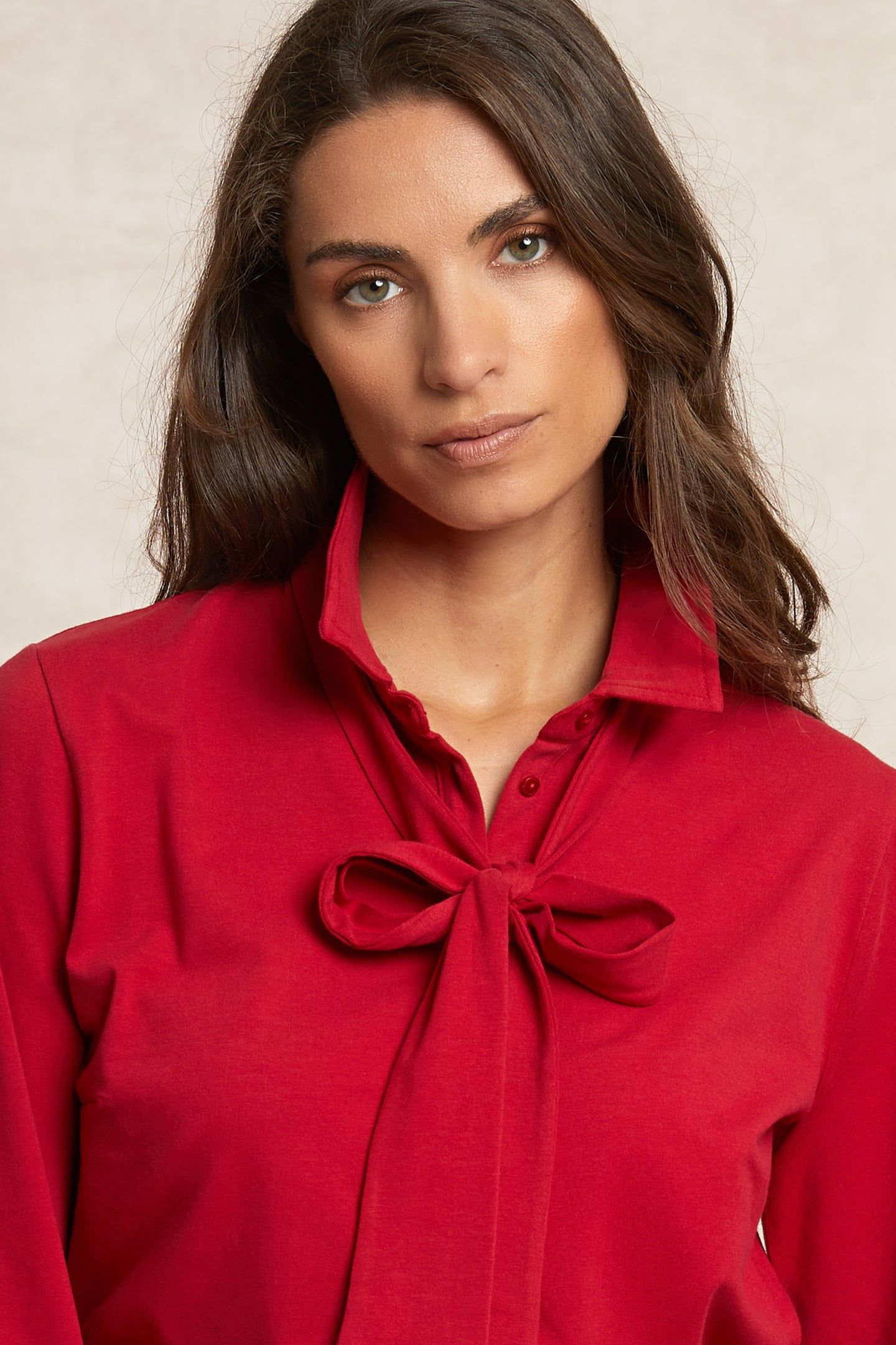 BUTTONED BLOUSE WITH BOW RED 4