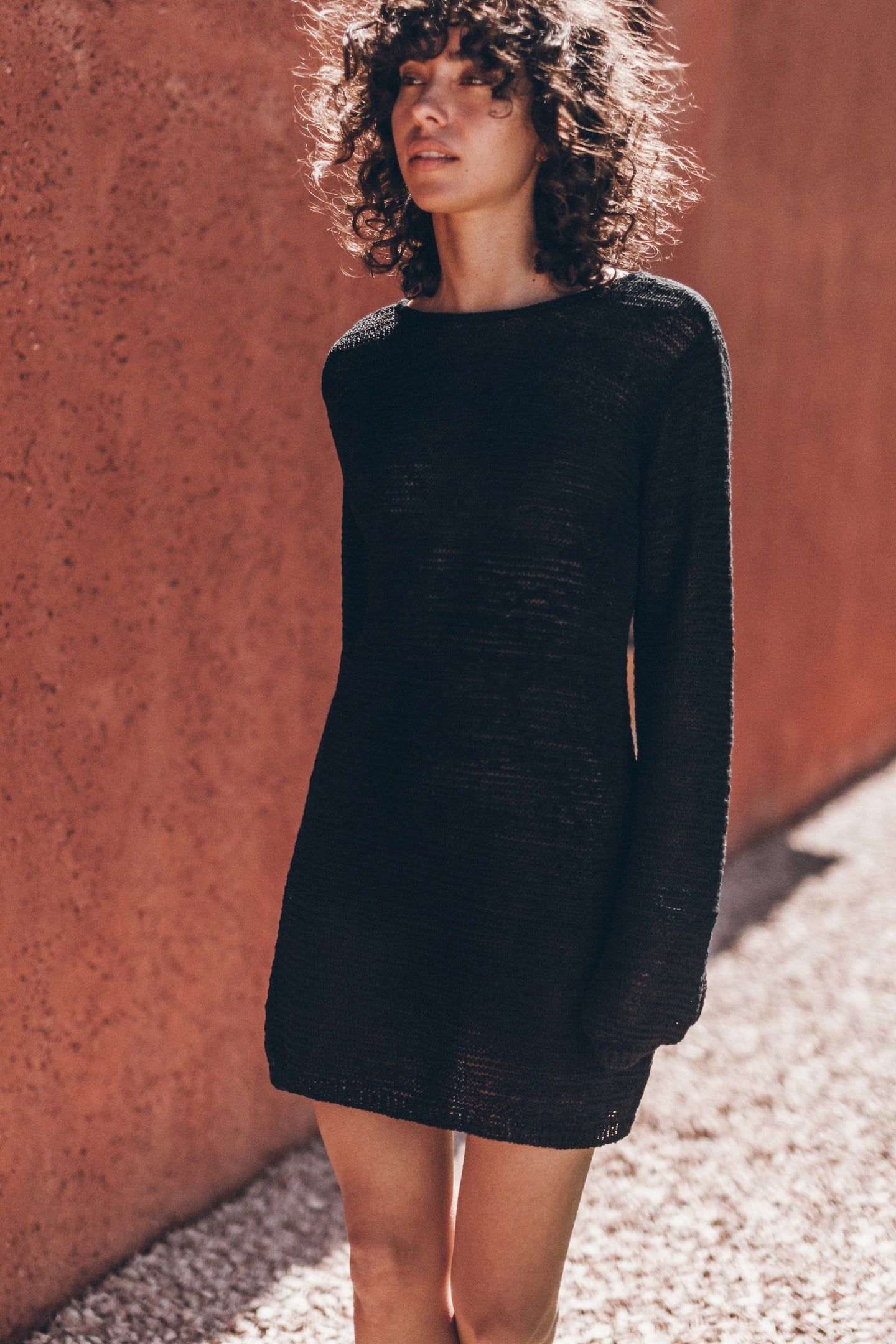 THE BLACK KNITTED LOW BACK LONGSLEEVE DRESS BLACK 1