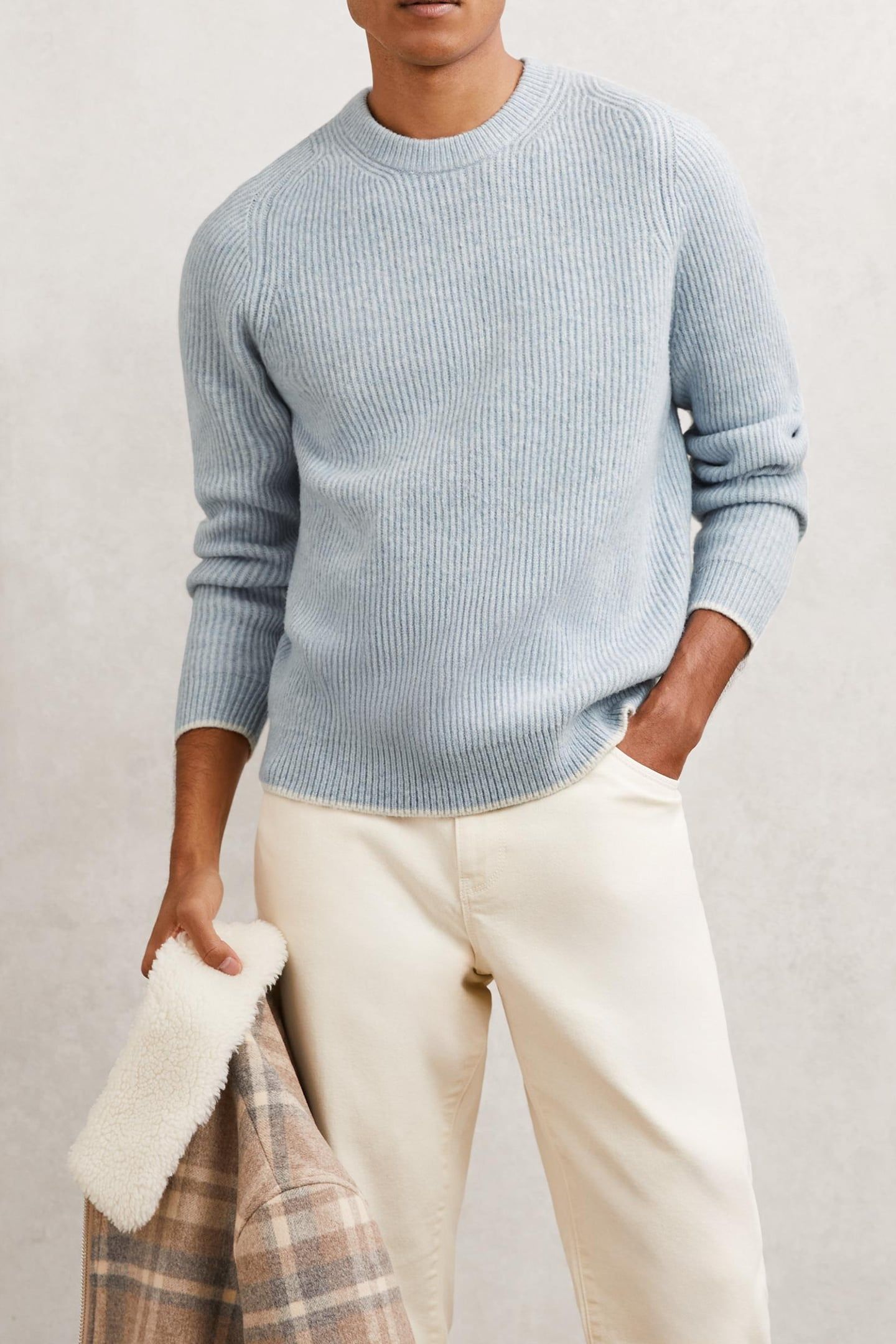 LS CREW BRUSHED WOOL RIBBED JUMPER SOFT BLUE 1